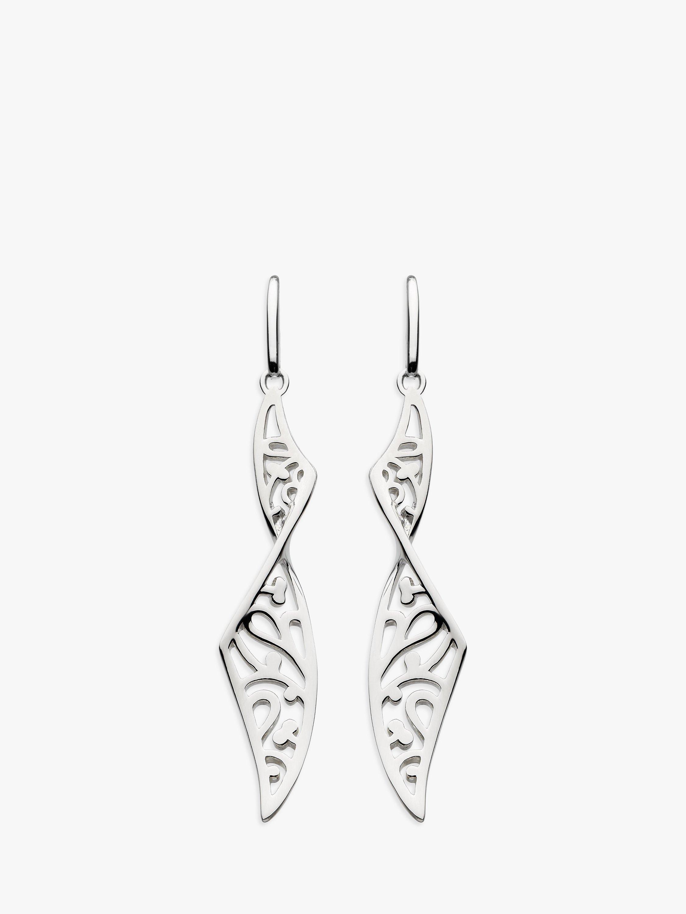 Kit Heath Blossom Flourish Twist Drop Earrings, Silver