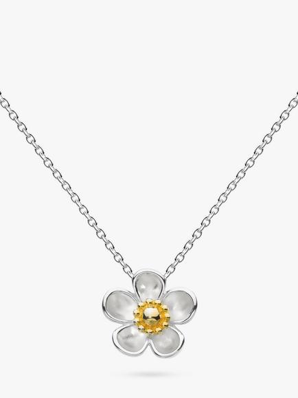 Kit Heath Blossom Wood Rose Pendant Necklace, Silver/Gold, Silver / Yellow Gold