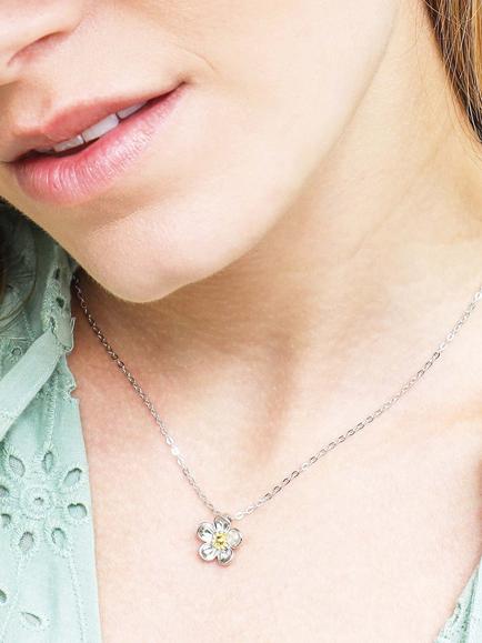 Kit Heath Blossom Wood Rose Pendant Necklace, Silver/Gold - view 2, Silver / Yellow Gold