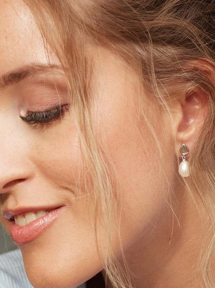 Kit Heath Coast Pebble Freshwater Pearl Drop Earrings, Silver/White - view 2, Silver/White