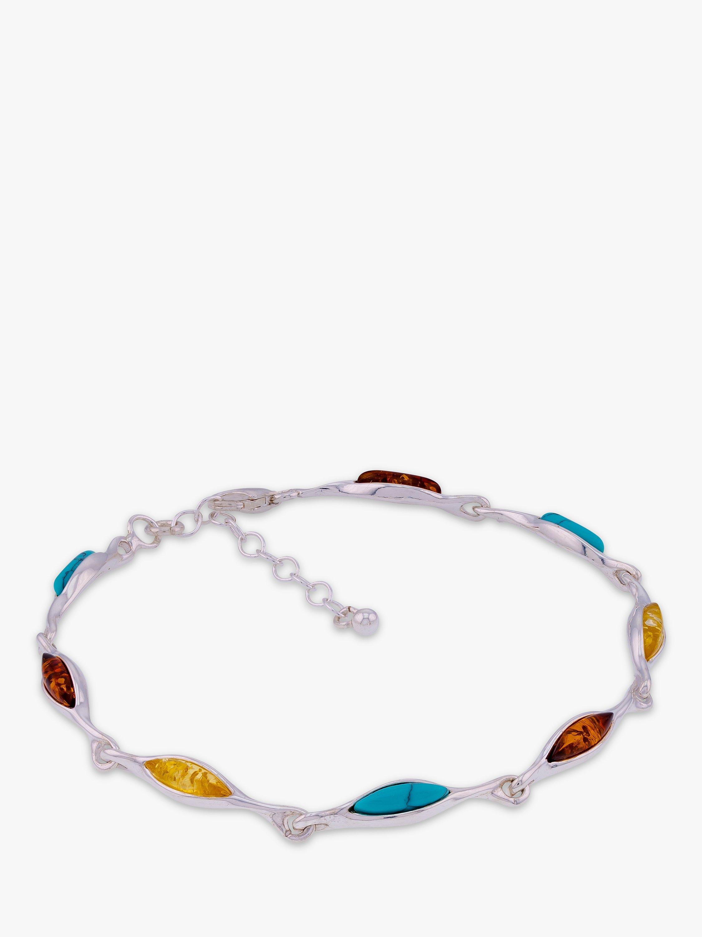 Product image 1 of 4, which shows Be-Jewelled Turquoise & Amber Marquise Chain Bracelet, Silver /Multi