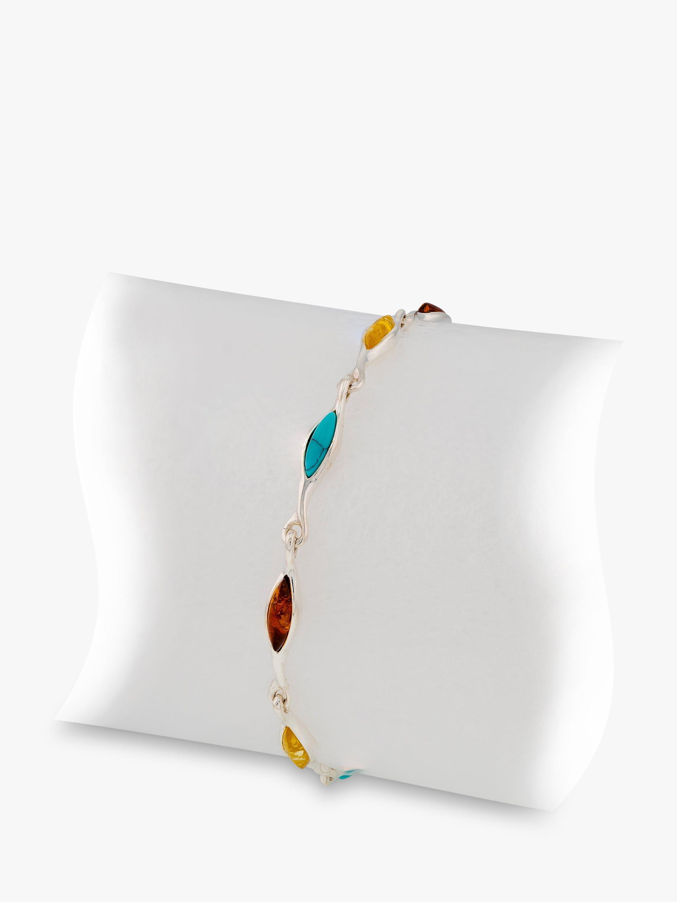 Product image 3 of 4, which shows Be-Jewelled Turquoise & Amber Marquise Chain Bracelet, Silver /Multi