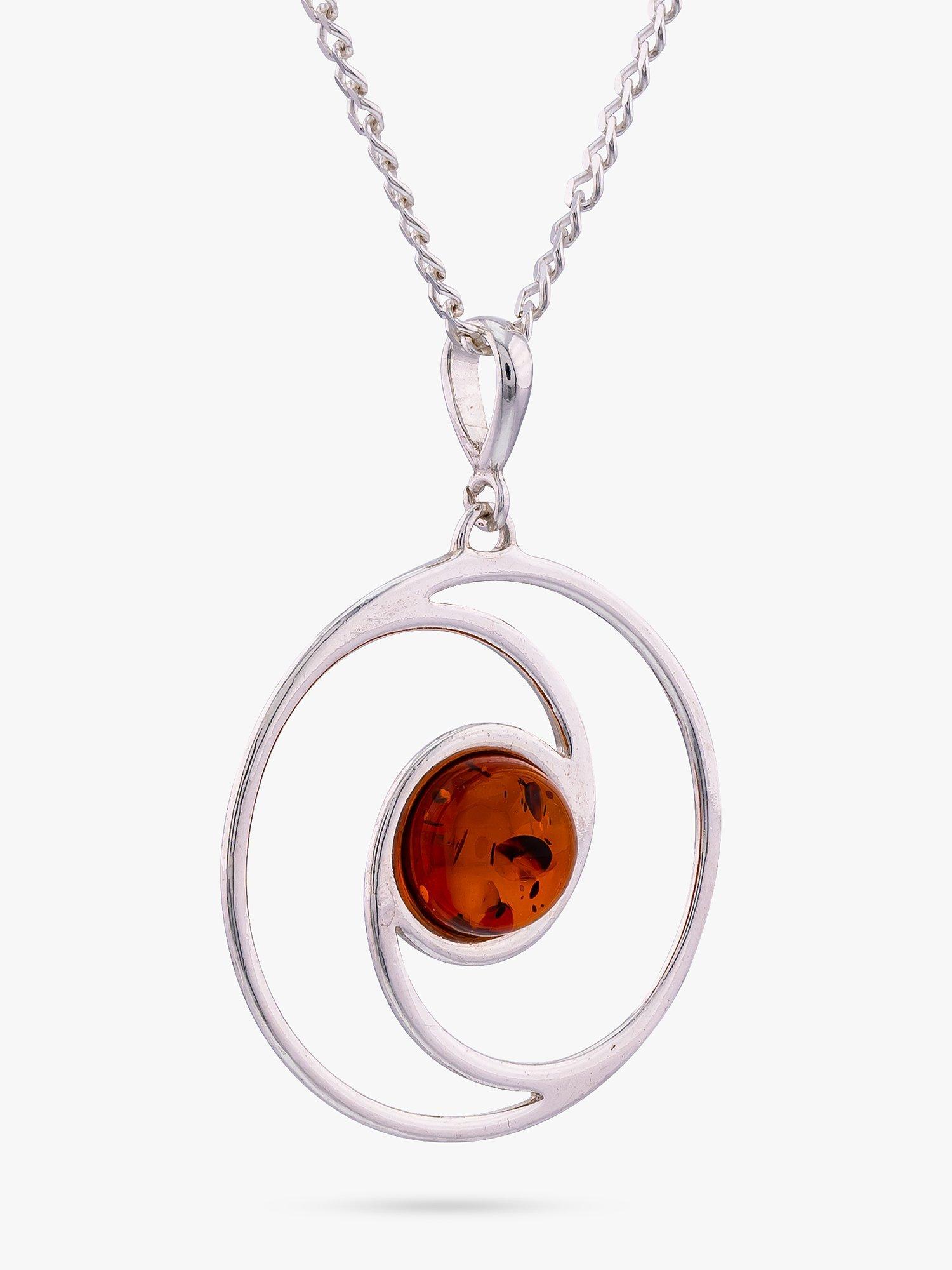 Product image 1 of 3, which shows Be-Jewelled Baltic Amber Circle Pendant Necklace, Silver/Cognac