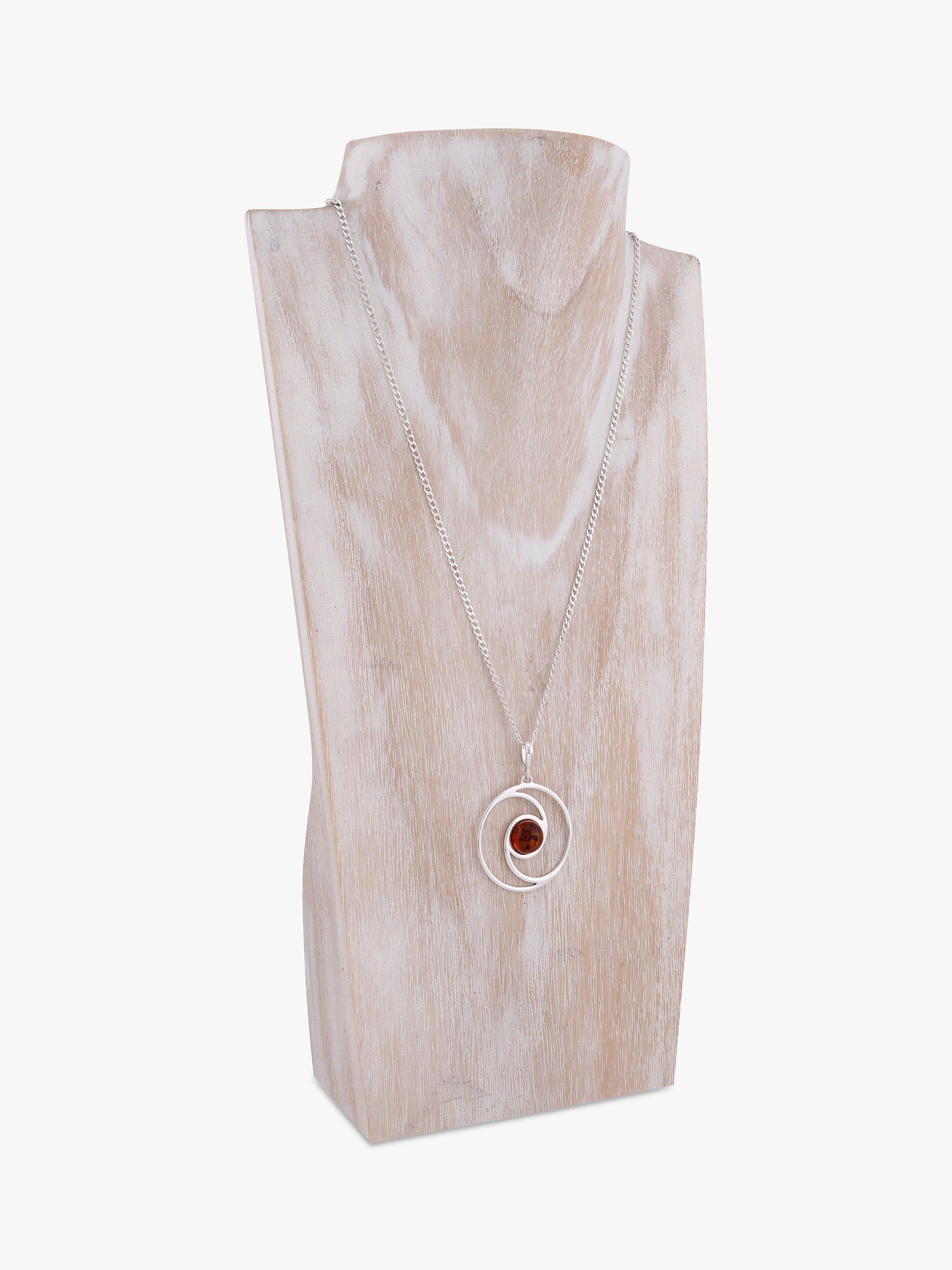 Product image 2 of 3, which shows Be-Jewelled Baltic Amber Circle Pendant Necklace, Silver/Cognac