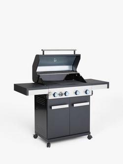 John Lewis Grillstream 4-Burner Hybrid Gas & Charcoal BBQ, Black/Silver