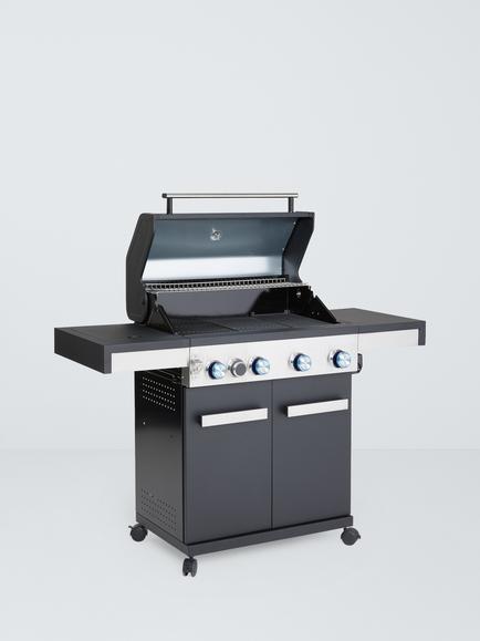 John Lewis Grillstream 4-Burner Hybrid Gas & Charcoal BBQ, Black/Silver