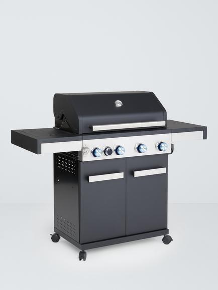 John Lewis Grillstream 4-Burner Hybrid Gas & Charcoal BBQ - view 2, Black/Silver