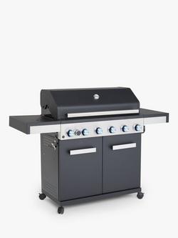 John Lewis Grillstream 6-Burner Hybrid Gas & Charcoal BBQ, Black/Silver, Black/Silver
