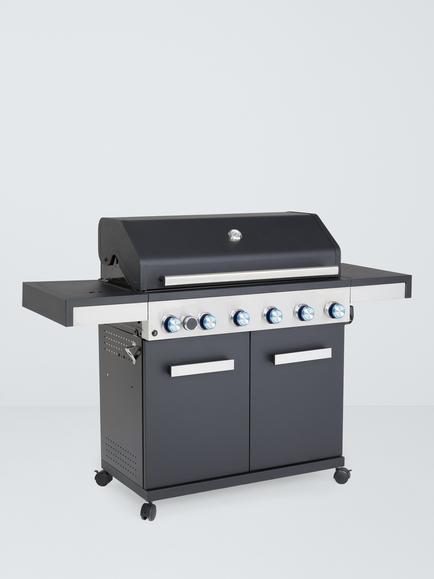 John Lewis Grillstream 6-Burner Hybrid Gas & Charcoal BBQ, Black/Silver, Black/Silver