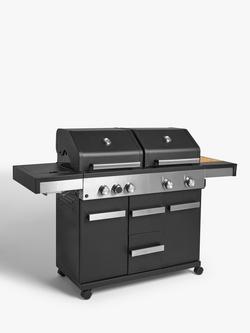 John Lewis Grillstream Dual Hood 5-Burner Hybrid Gas & Charcoal BBQ, Black/Silver, Black/Silver