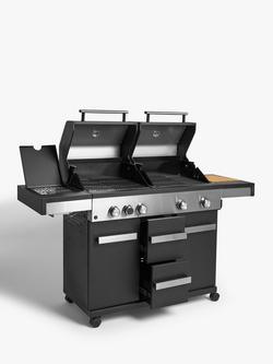 John Lewis Grillstream Dual Hood 5-Burner Hybrid Gas & Charcoal BBQ, Black/Silver - view 2, Black/Silver
