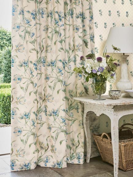 Colefax and Fowler Primavera Cotton Furnishing Fabric - view 2, Blue/Green