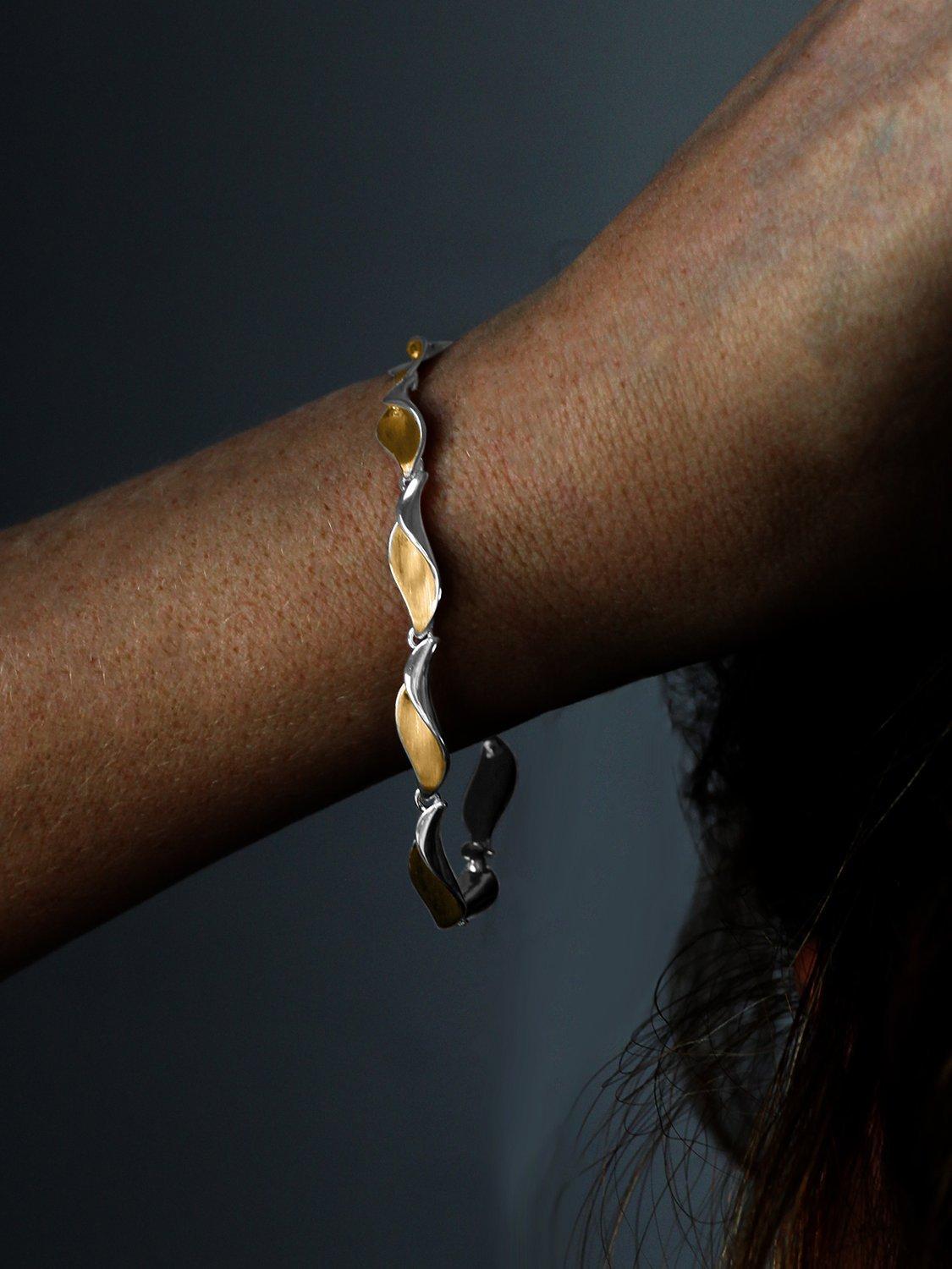 Product image 2 of 5, which shows Nina B Lily Two Tone Link Chain Bracelet, Gold/Silver