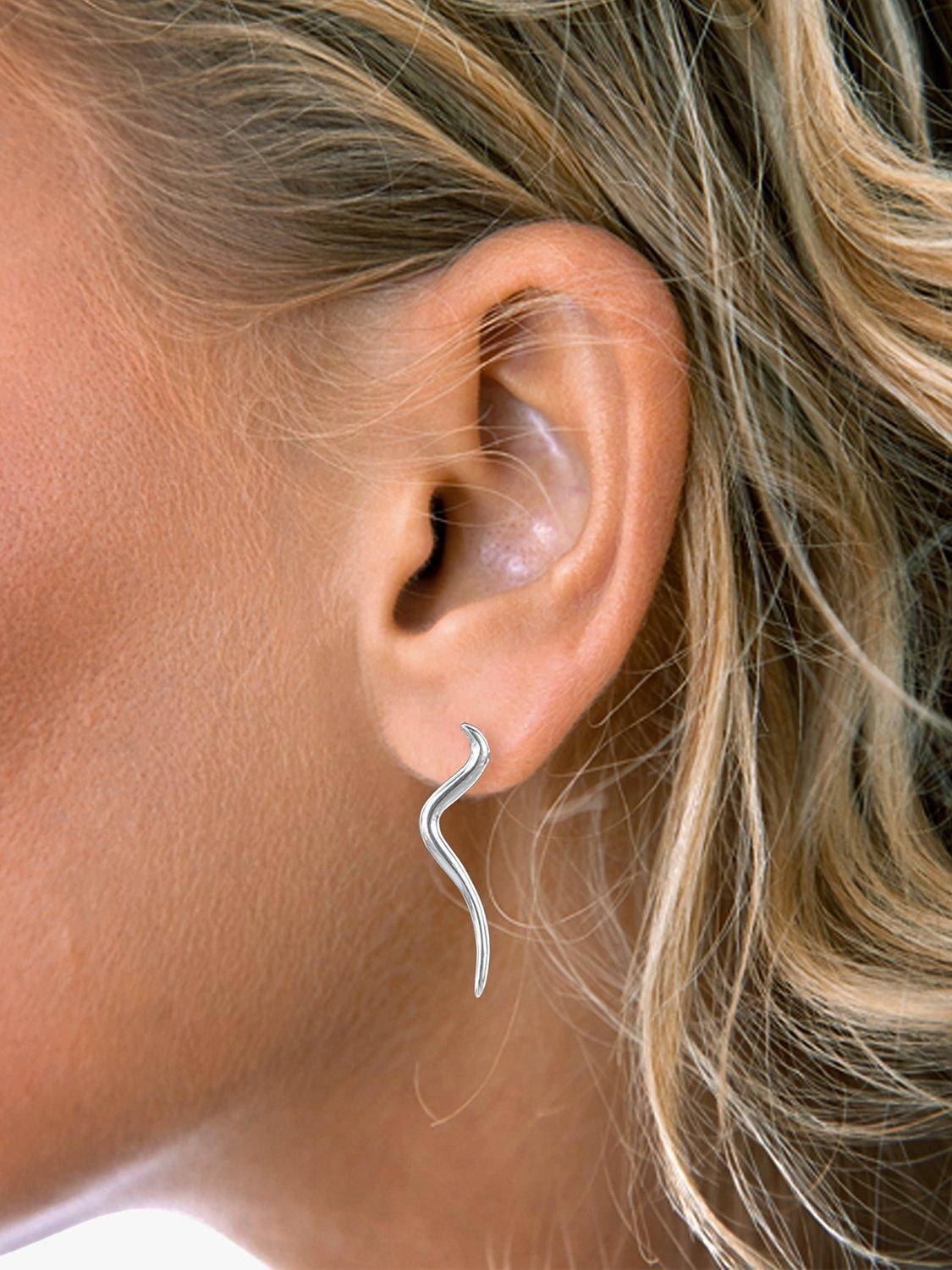Product image 2 of 2, which shows Nina B Sterling Silver Long Way Drop Earrings, Silver