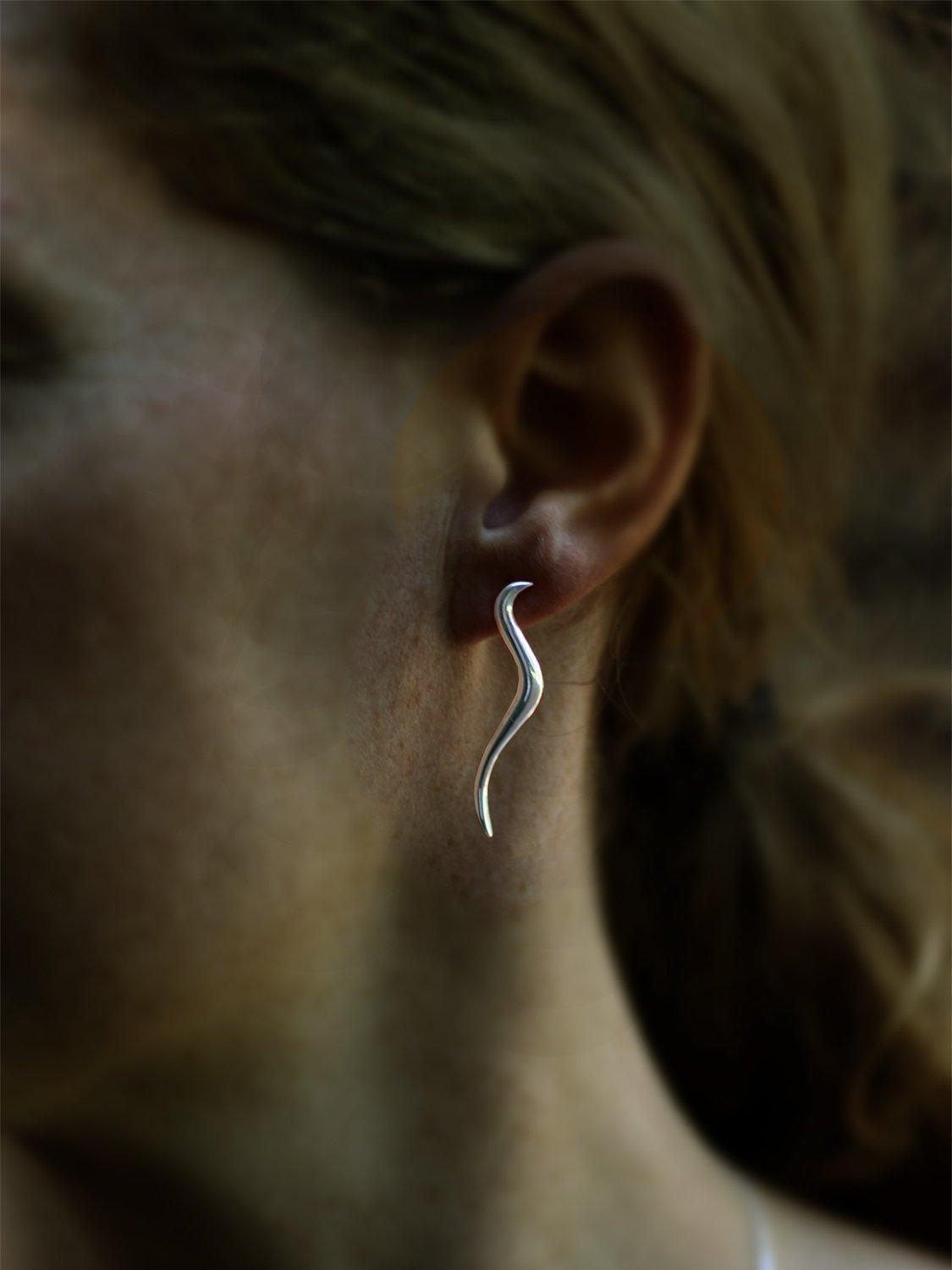 Product image 4 of 4, which shows Nina B Long Wave Pendant and Drop Earrings Jewellery Set, Silver