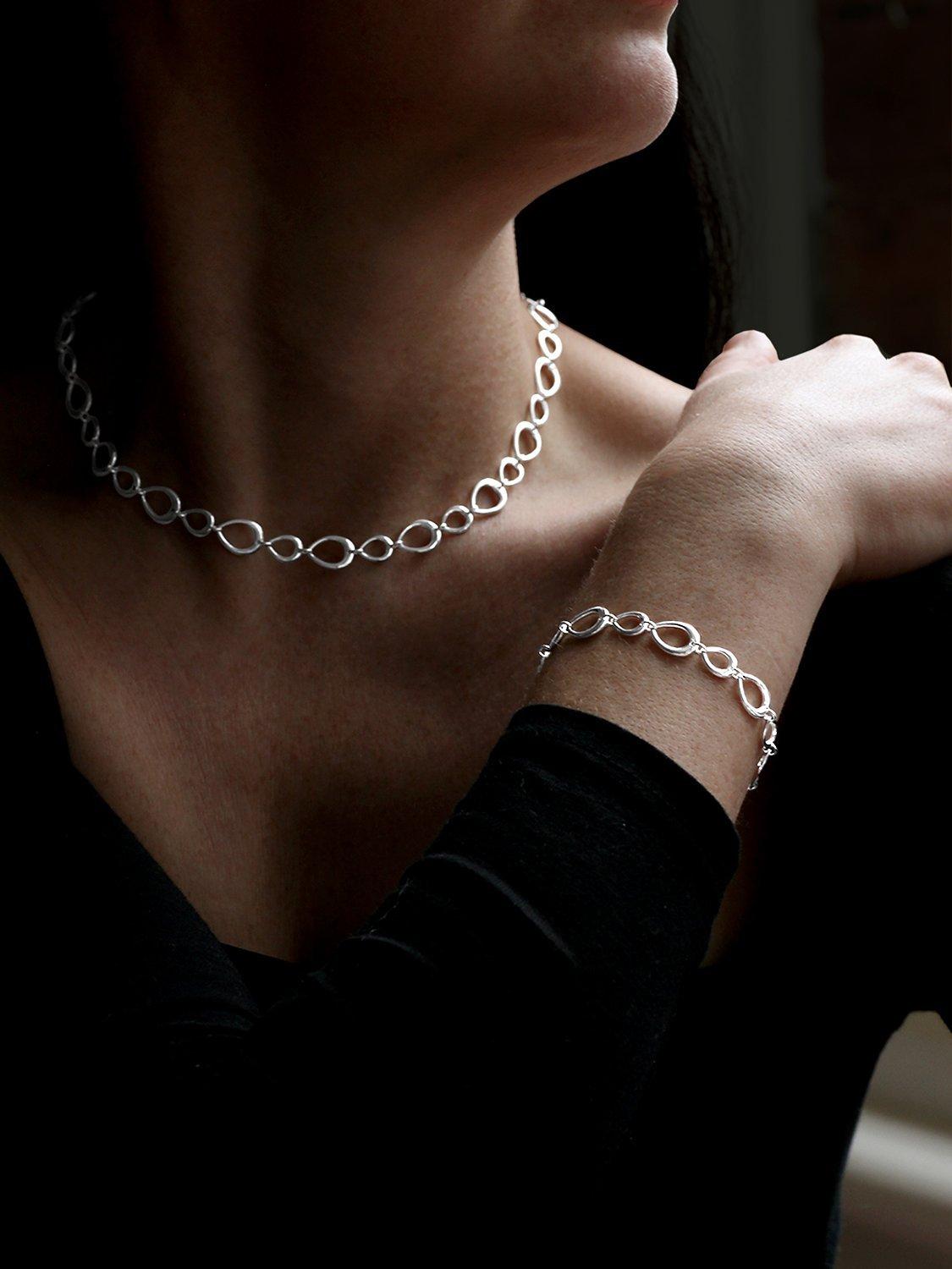 Product image 3 of 4, which shows Nina B Open Teardrop Necklace, Silver