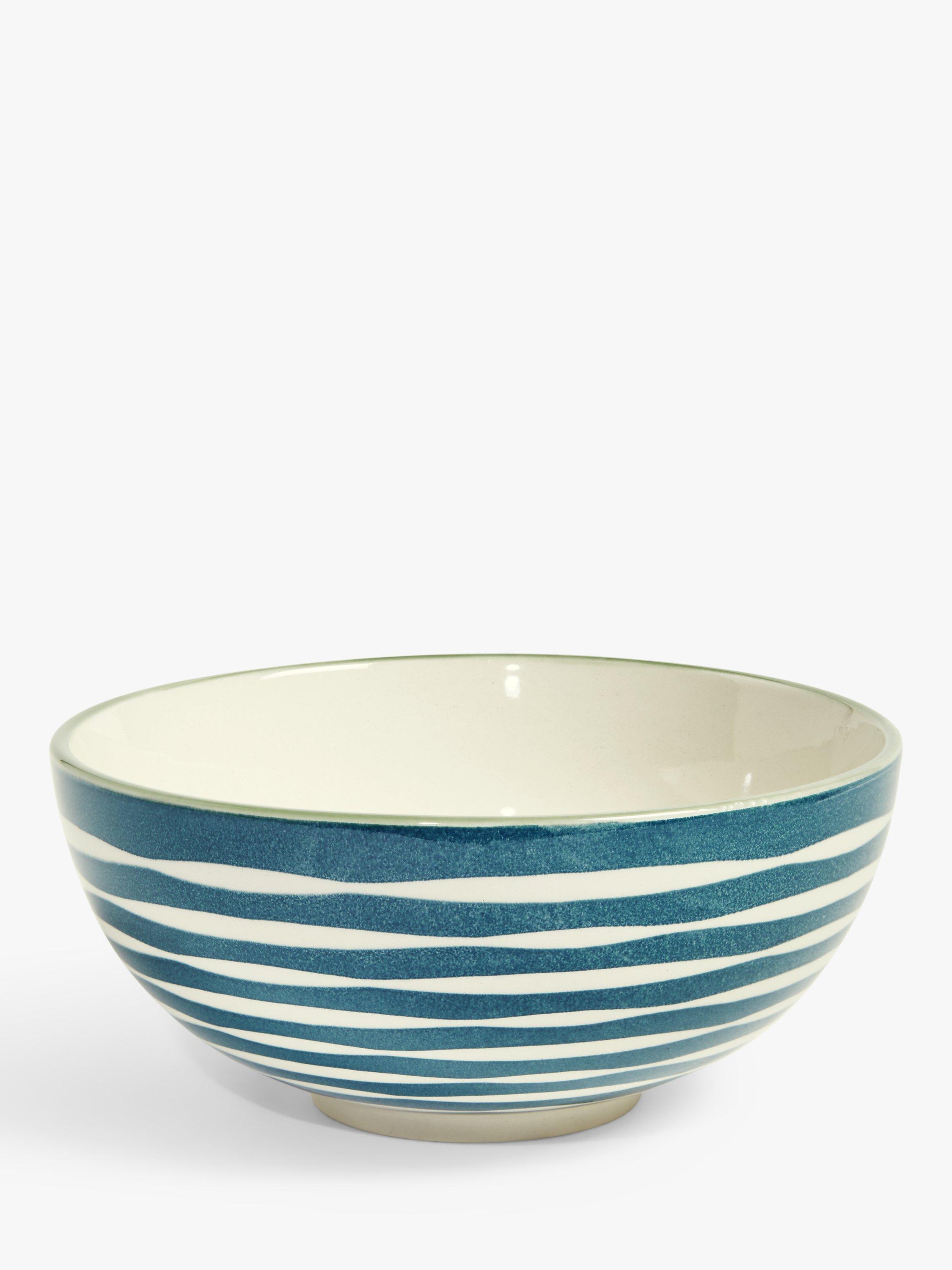 John Lewis Abstract Stripe Stoneware Serving Bowl, 18cm, Blue