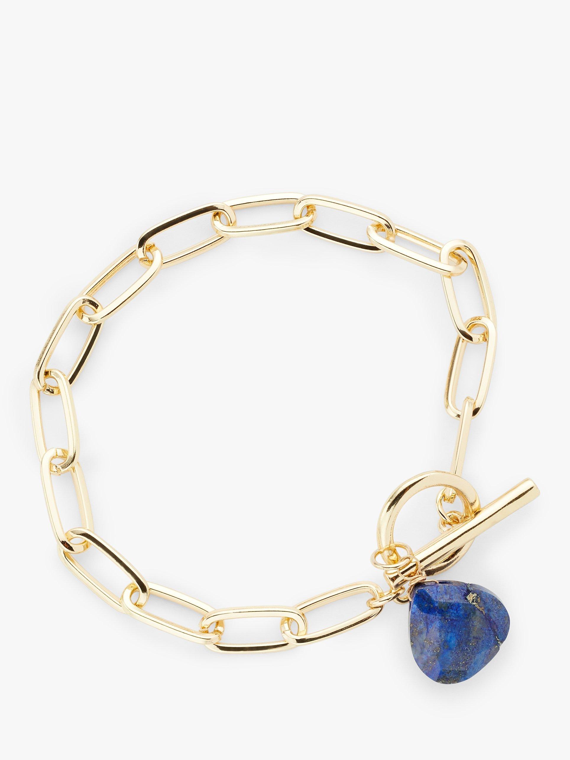 John Lewis Semi-Precious Stone Paperclip Link Chain Bracelet, Gold/Blue Lapis