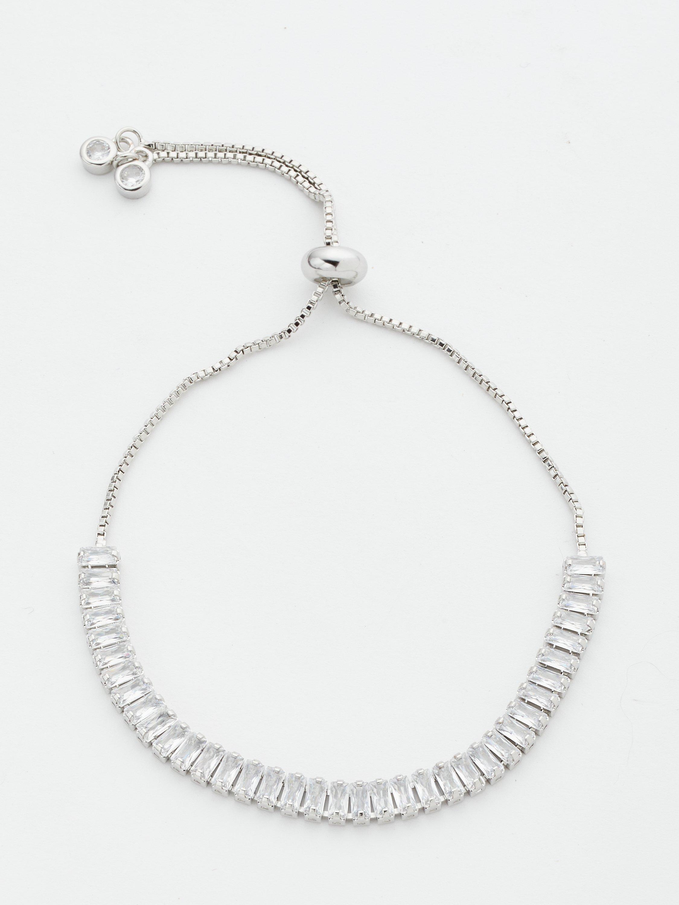 John Lewis Baguette Cut Cubic Zirconia Slider Bracelet, Silver