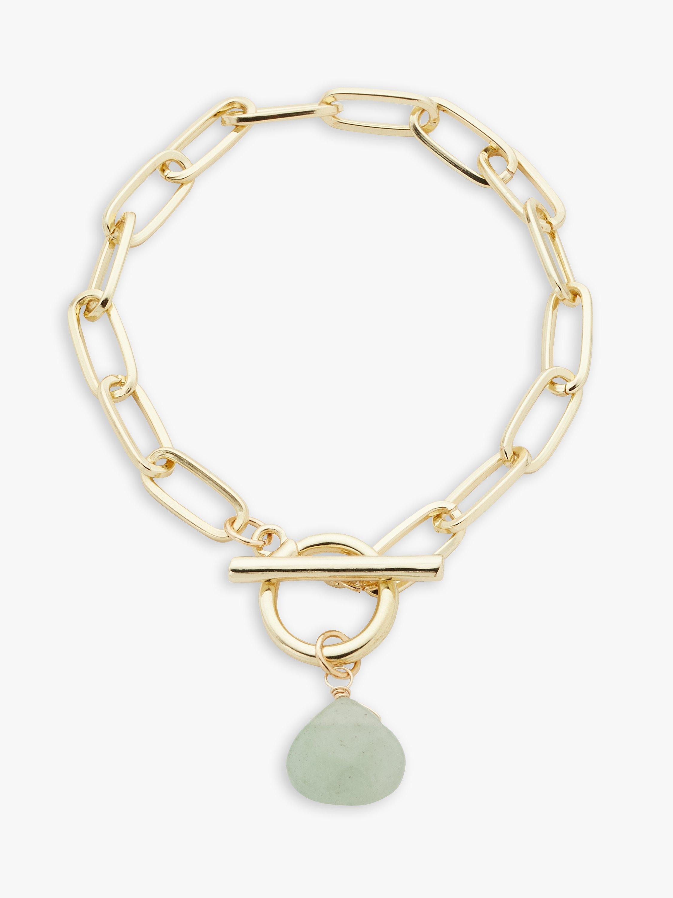 John Lewis Semi-Precious Stone Paperclip Link Chain Bracelet, Gold/Green Aventurine