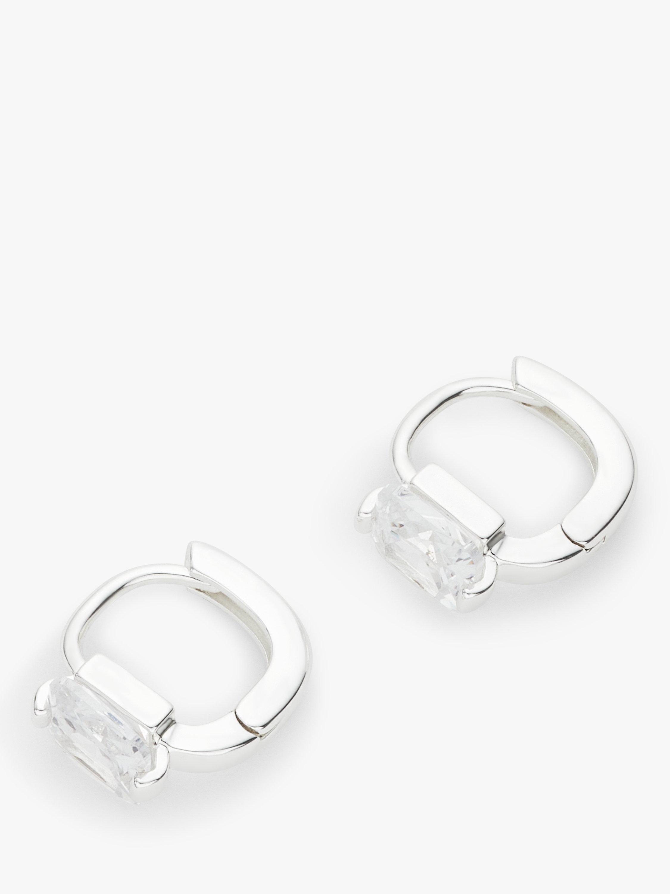 John Lewis Crystal Square Huggie Hoop Earrings, Silver/Clear
