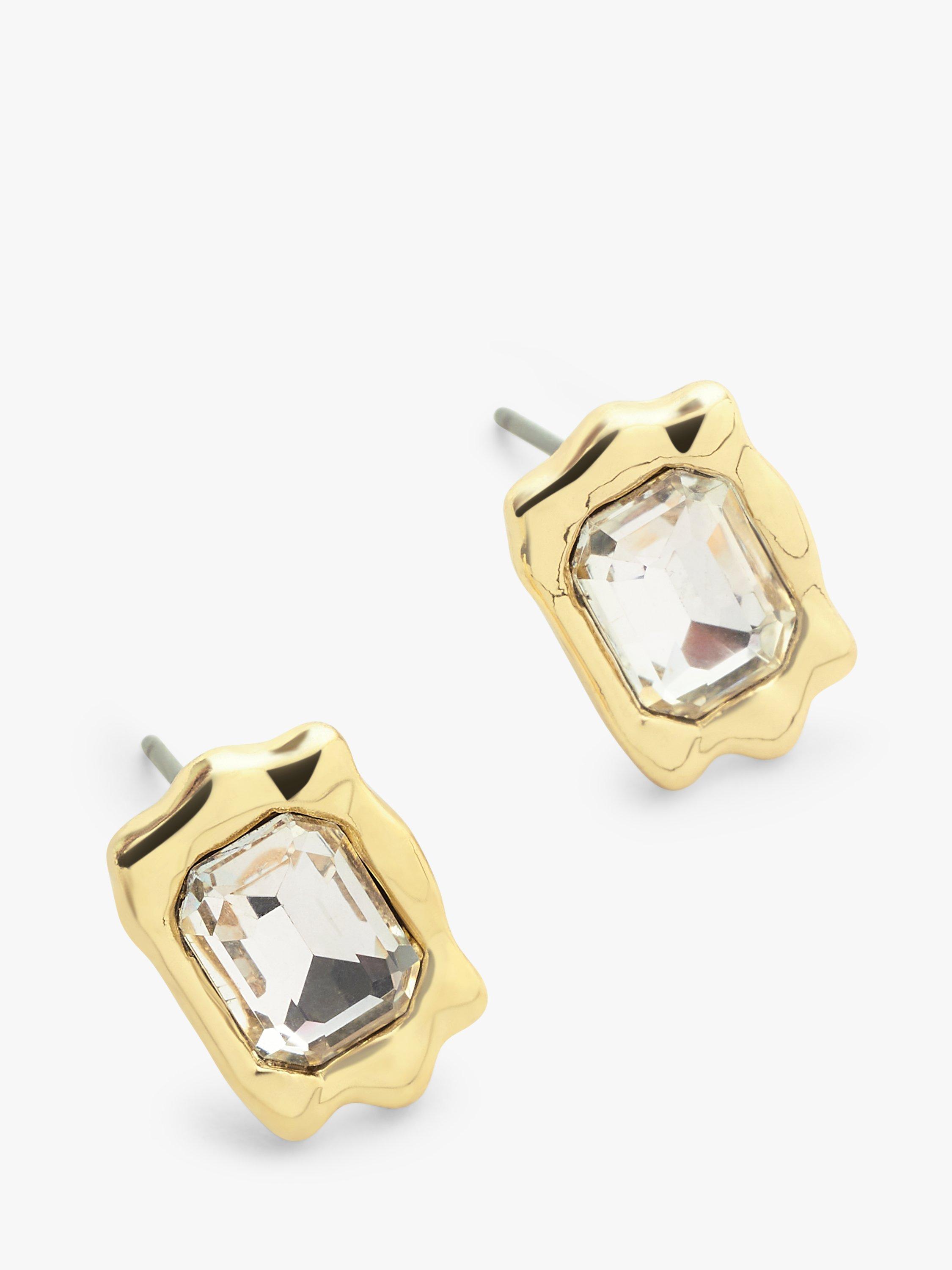 John Lewis Crystal Square Ornate Stud Earrings, Gold
