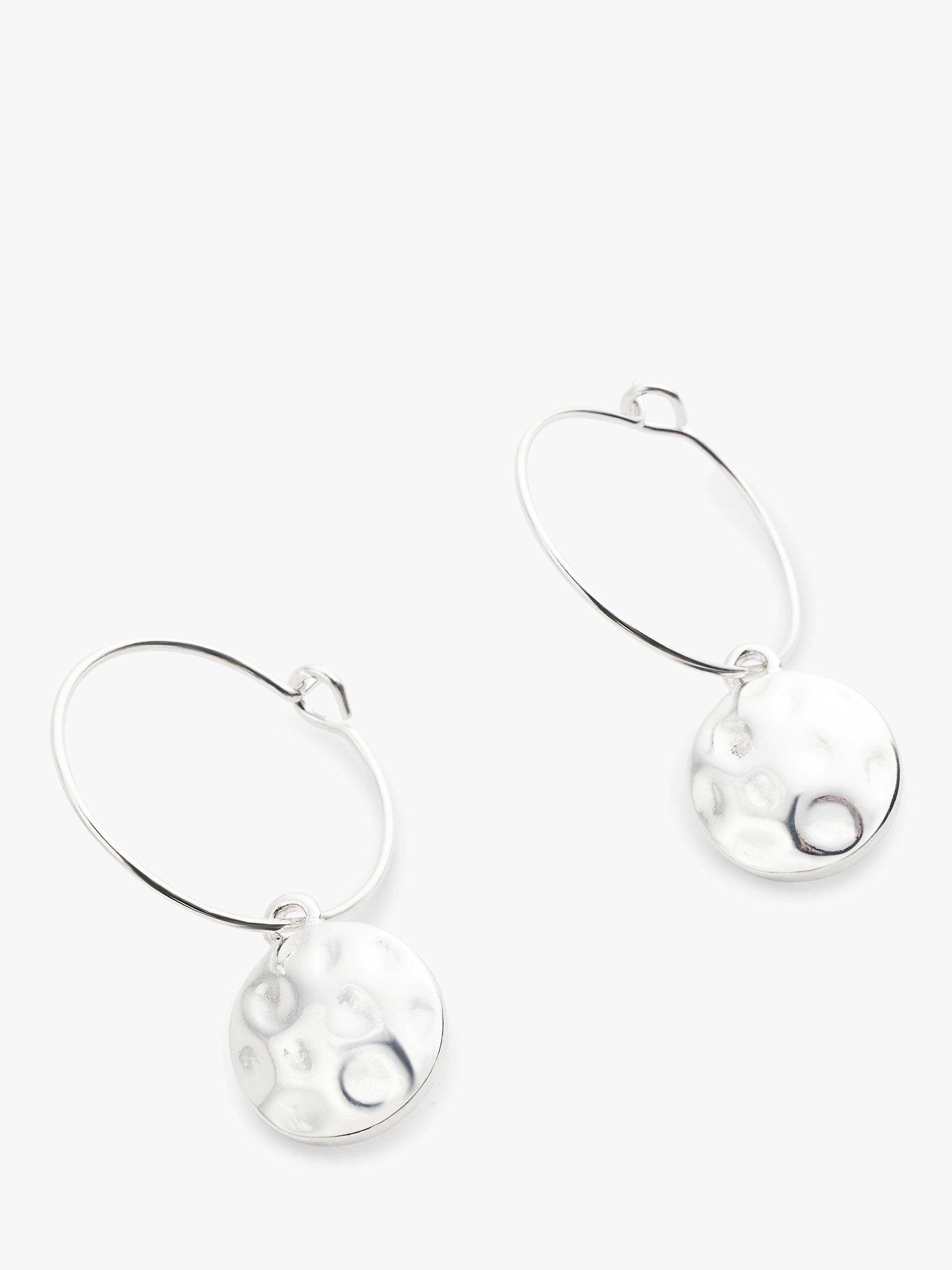 John Lewis Hammered Disc Drop Earrings, Silver