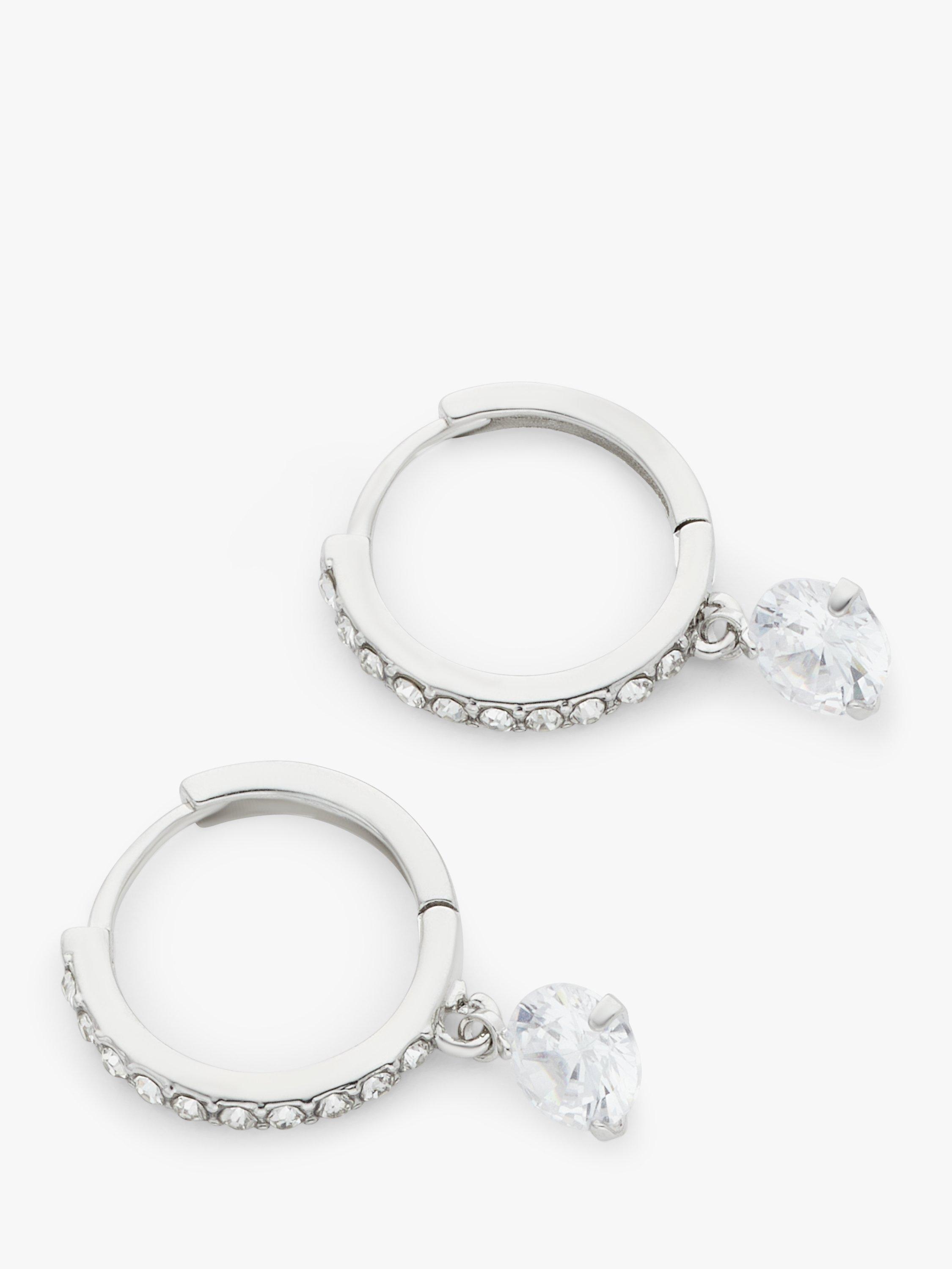 John Lewis Encrusted Charm Drop Hoop Earrings, Silver