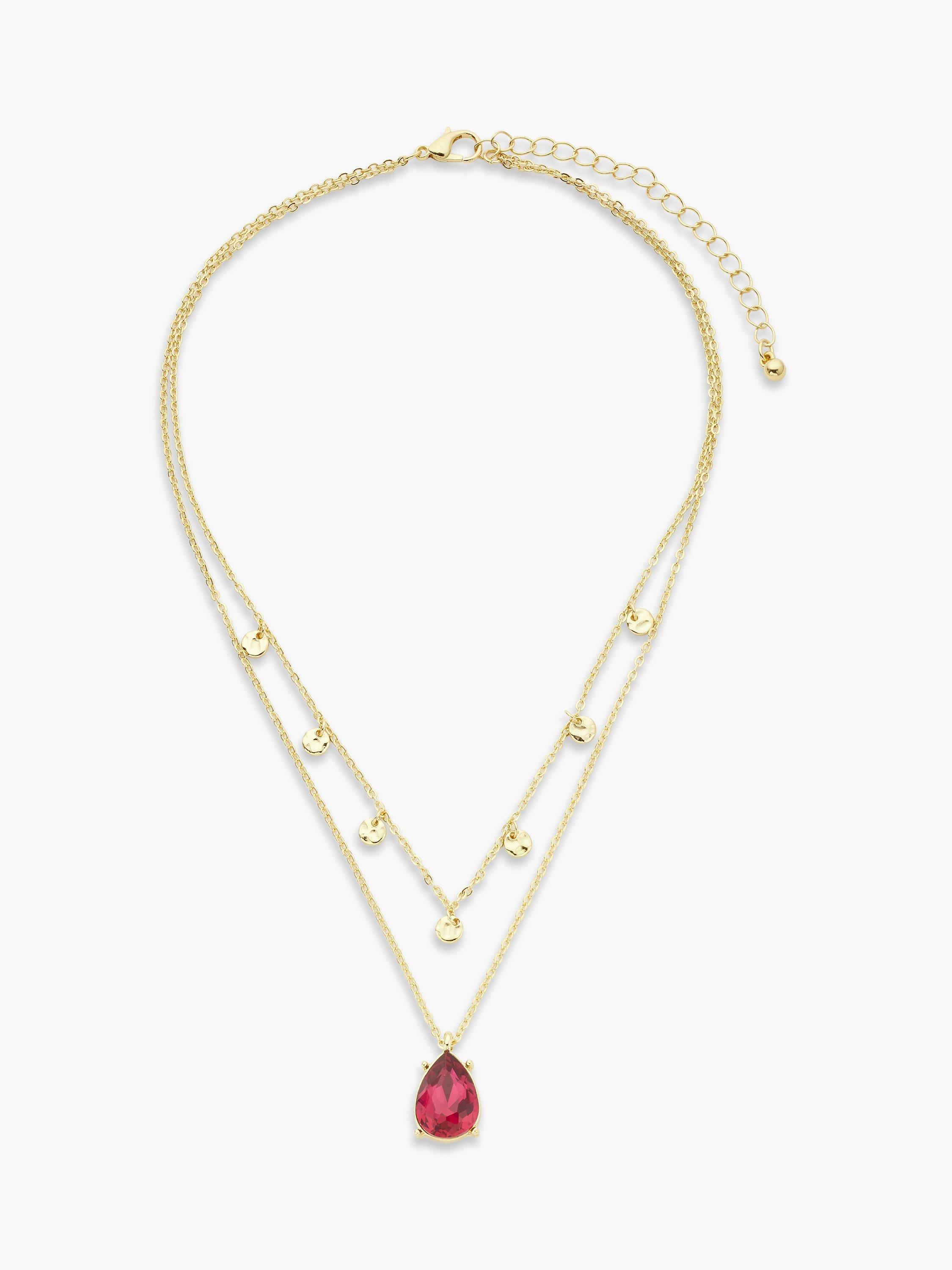 John Lewis Hammered Disc & Glass Layered Necklace, Gold/Pink