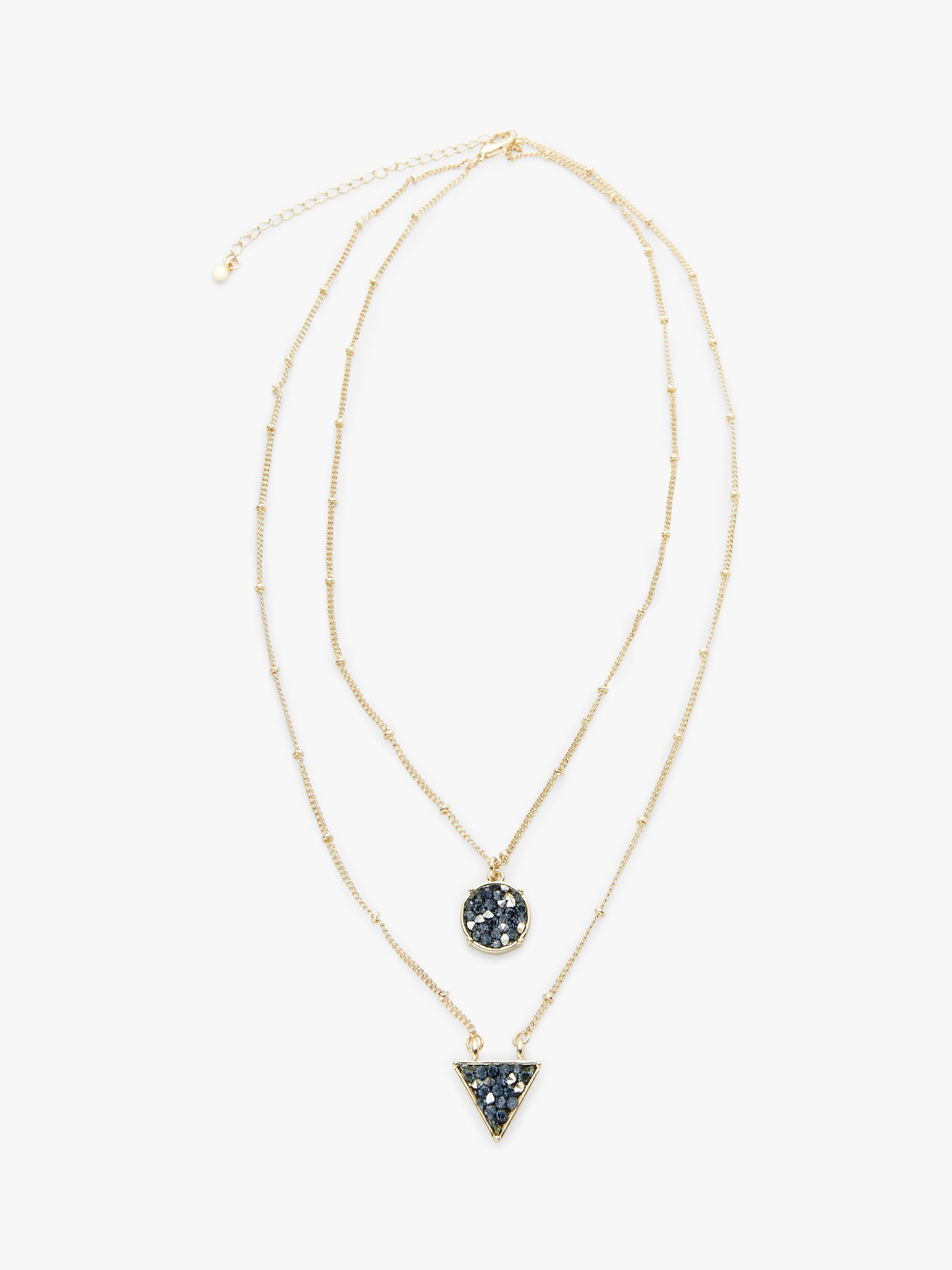 John Lewis Diamante Sparkle Geometric Layered Necklace, Gold/Blue