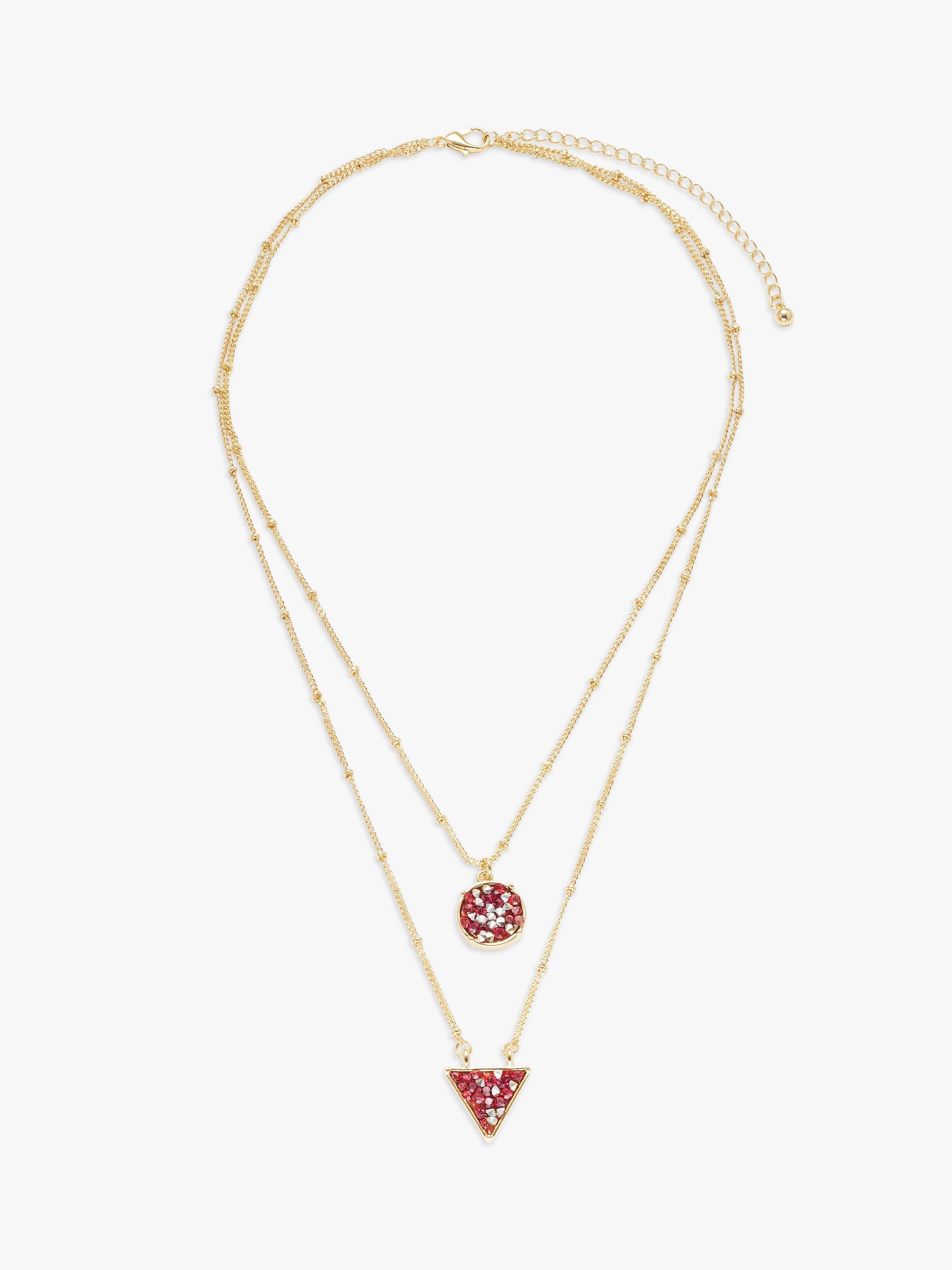 John Lewis Diamante Sparkle Geometric Layered Necklace, Gold/Pink