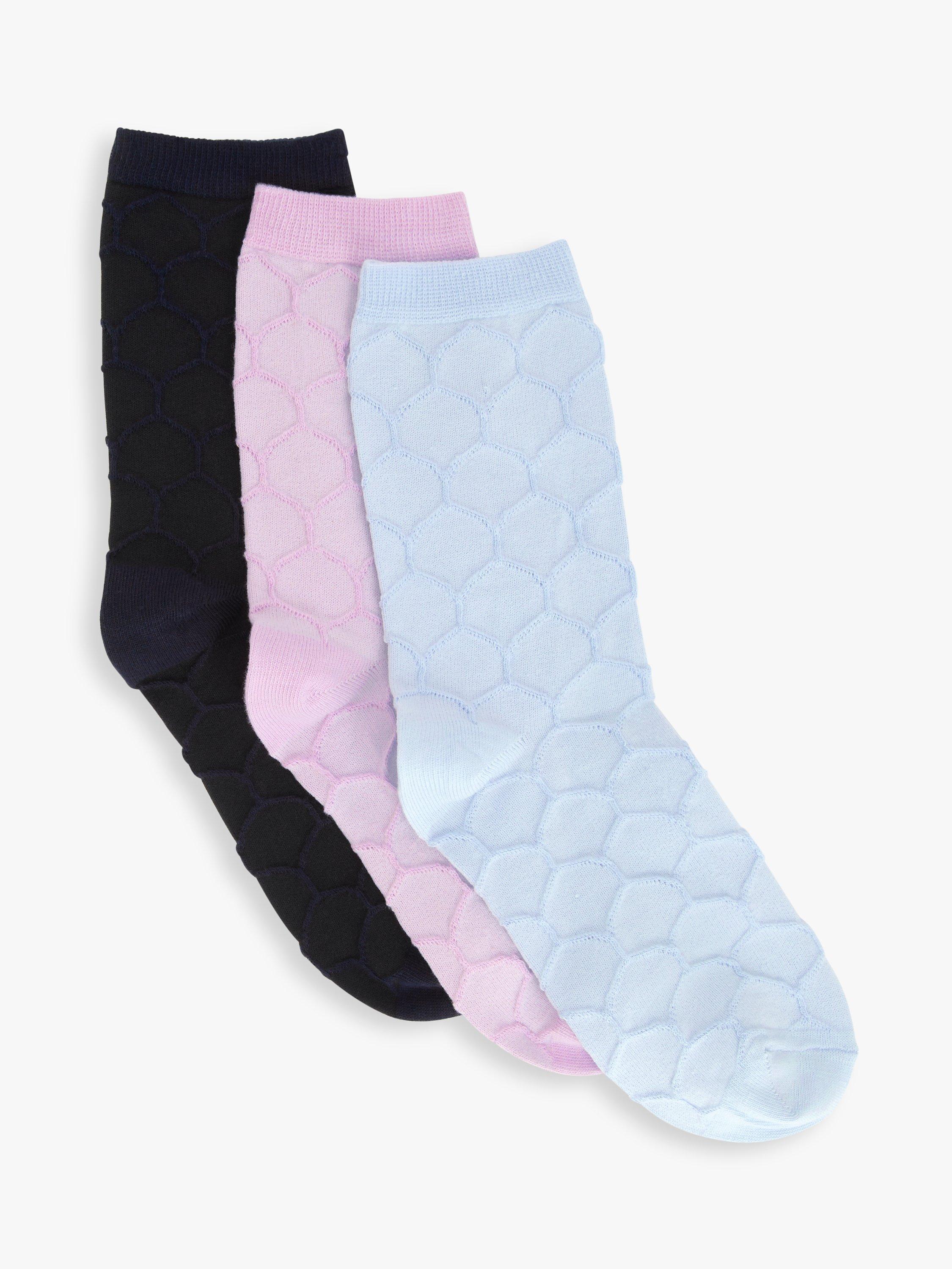 John Lewis Diamond Organic Cotton Ankle Socks, Pink/Blue