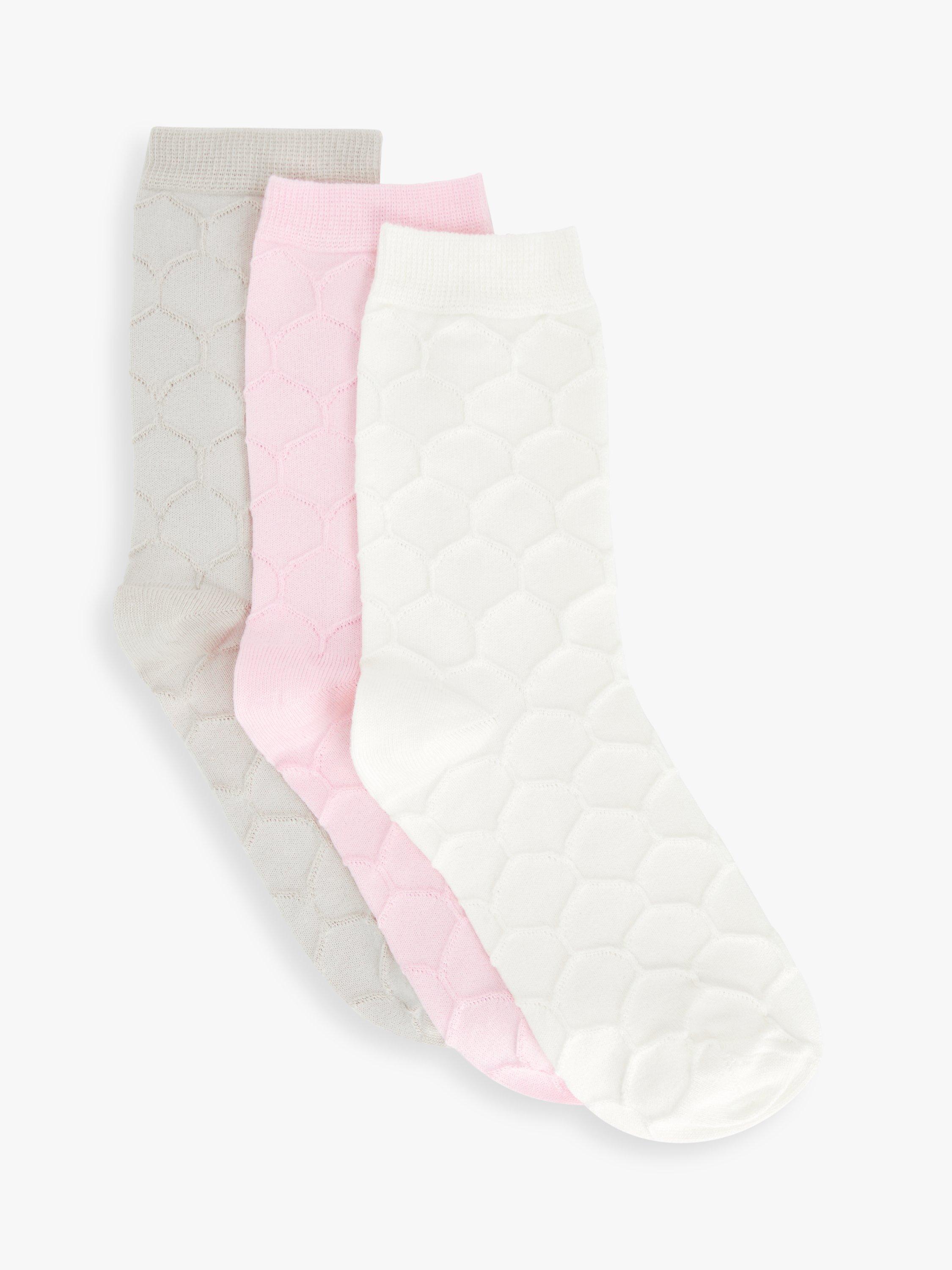 John Lewis Diamond Organic Cotton Ankle Socks, Pack of 3, Pink/Grey