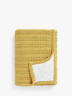 John Lewis Kids' Cable Knit Sherpa Fleece Throw, 150 x 100cm, Ochre