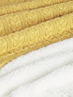 John Lewis Kids' Cable Knit Sherpa Fleece Throw, 150 x 100cm - view 2, Ochre