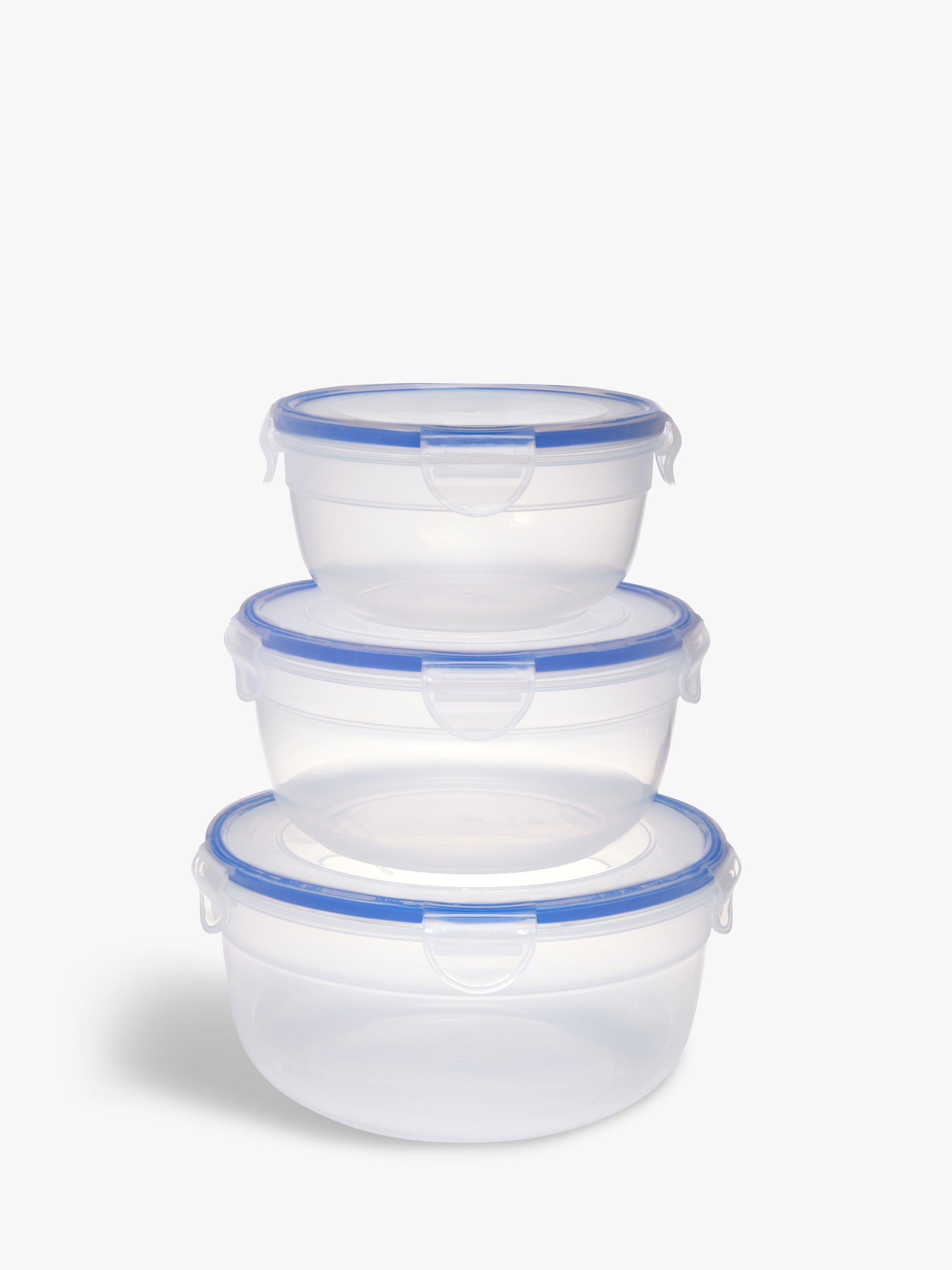 John Lewis Round Plastic Storage Containers, Set of 3, Clear