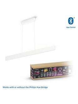 Philips Hue Ensis Smart LED Pendant Ceiling Light with Bluetooth, White, White