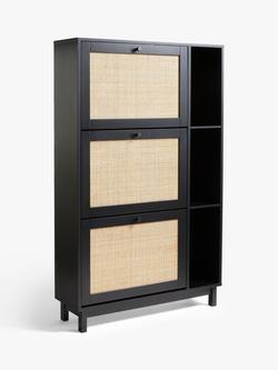 John Lewis Rattan 3 Tier Shoe Storage Unit, Black/Natural