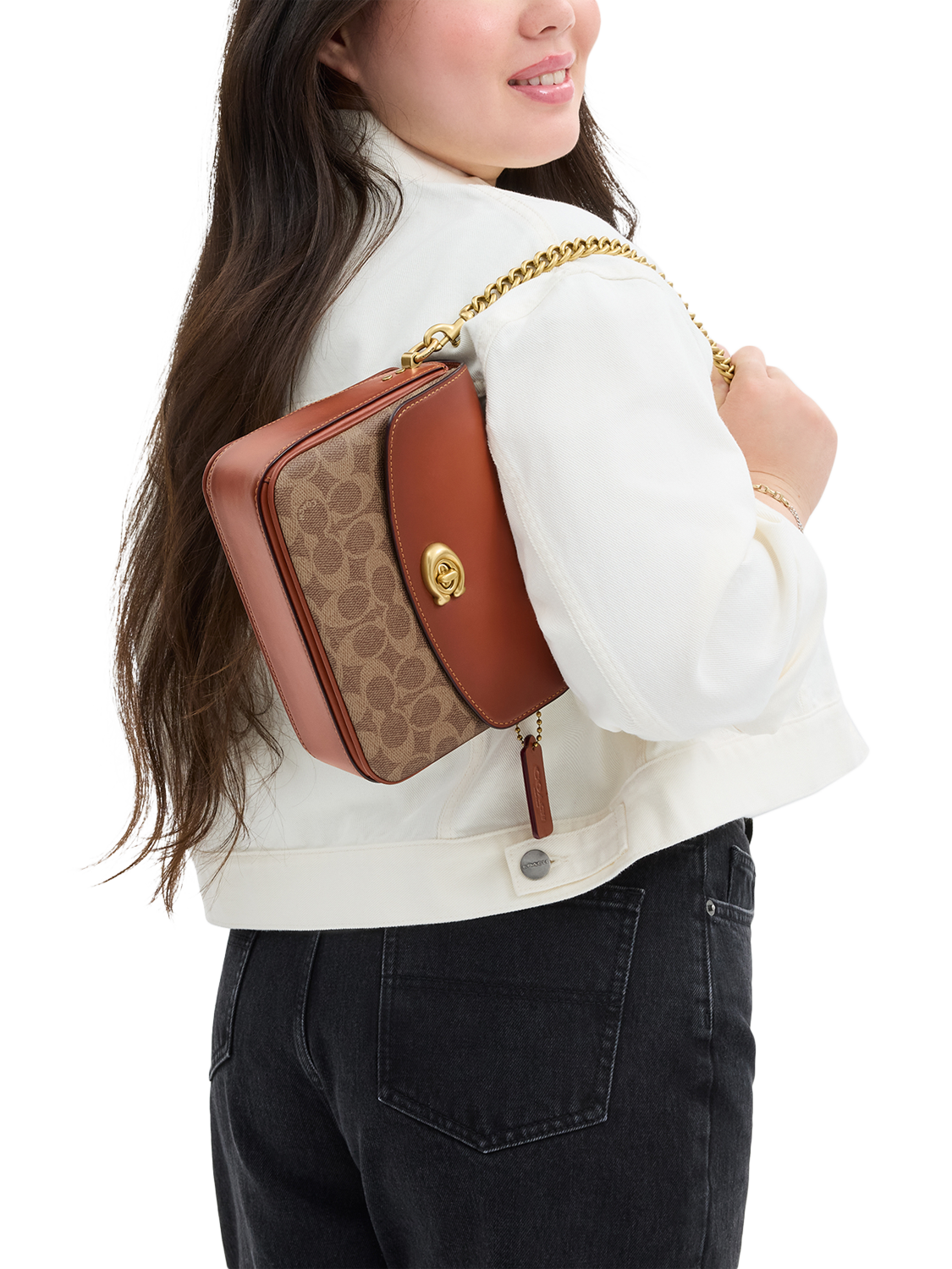 Product image 3 of 4, which shows Coach Cassie 19 Coated Canvas Leather Cross Body Bag, Tan Rust