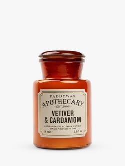 Paddywax Apothecary Vetivert & Cardamon Scented Candle, 226g, Amber