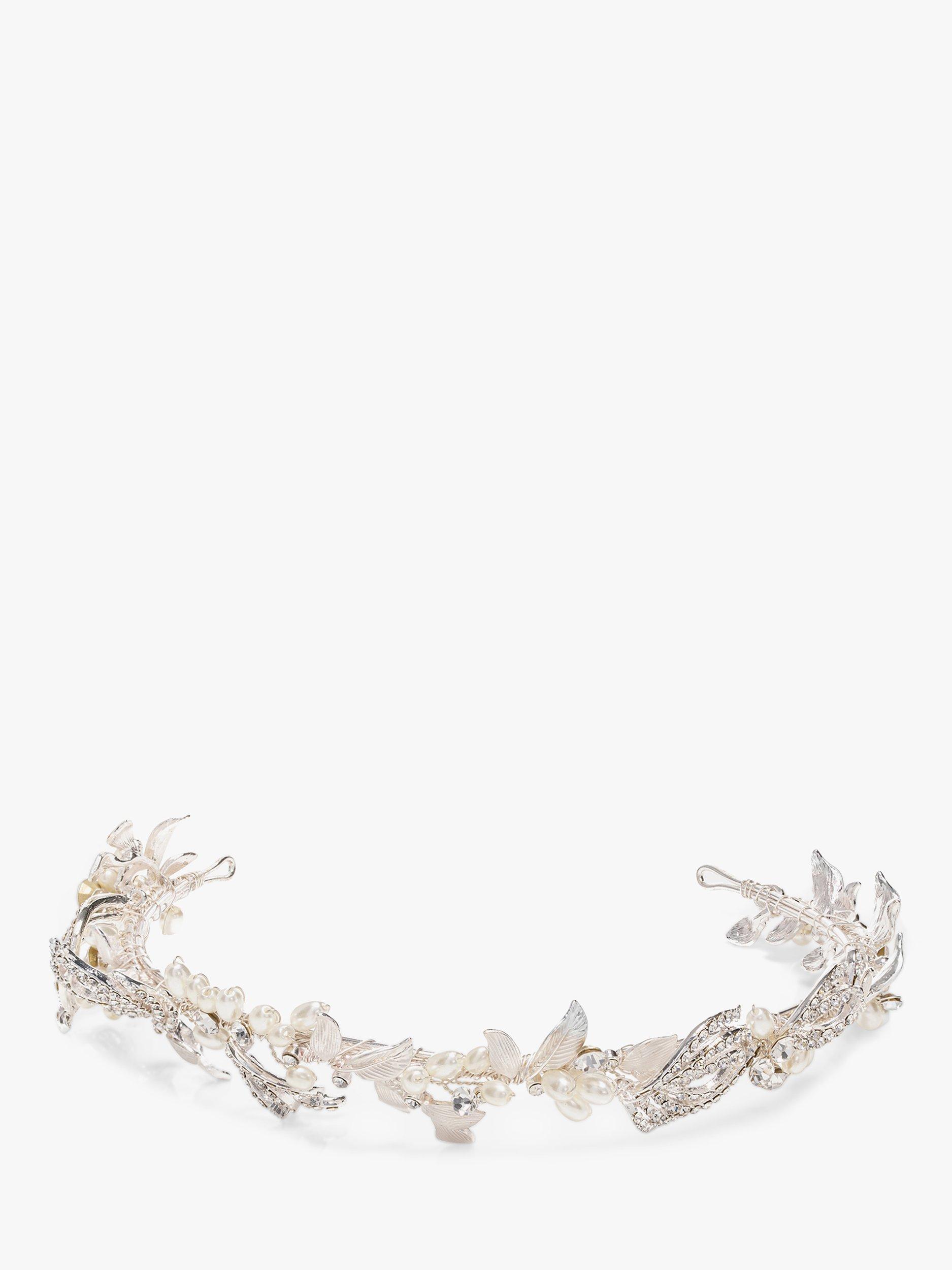 Jon Richard Delilah Crystal Pave Feather & Pearl Tiara