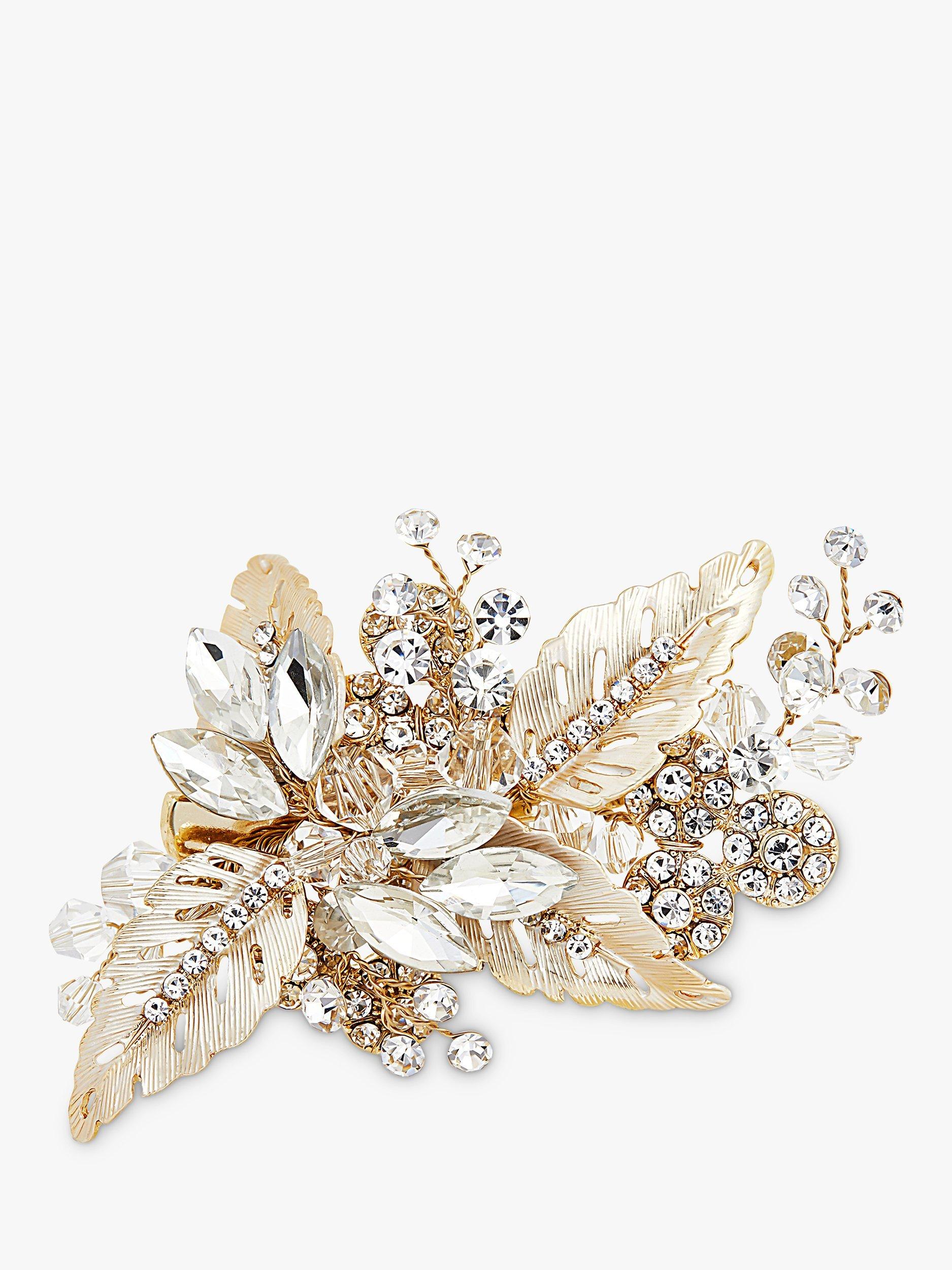 Product image 1 of 2, which shows Jon Richard Gold Plated Crystal Leaf Hair Slide