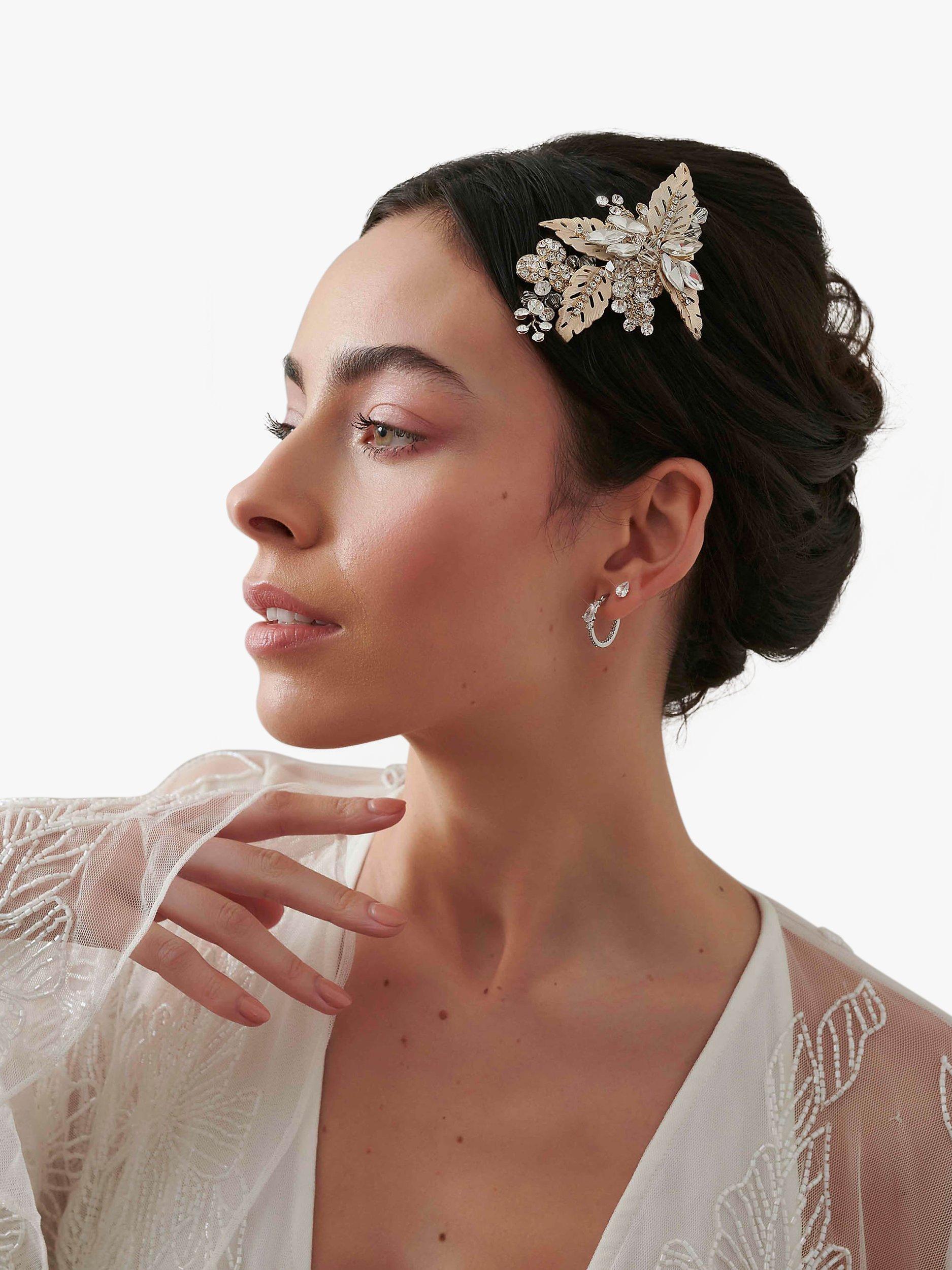 Product image 2 of 2, which shows Jon Richard Gold Plated Crystal Leaf Hair Slide