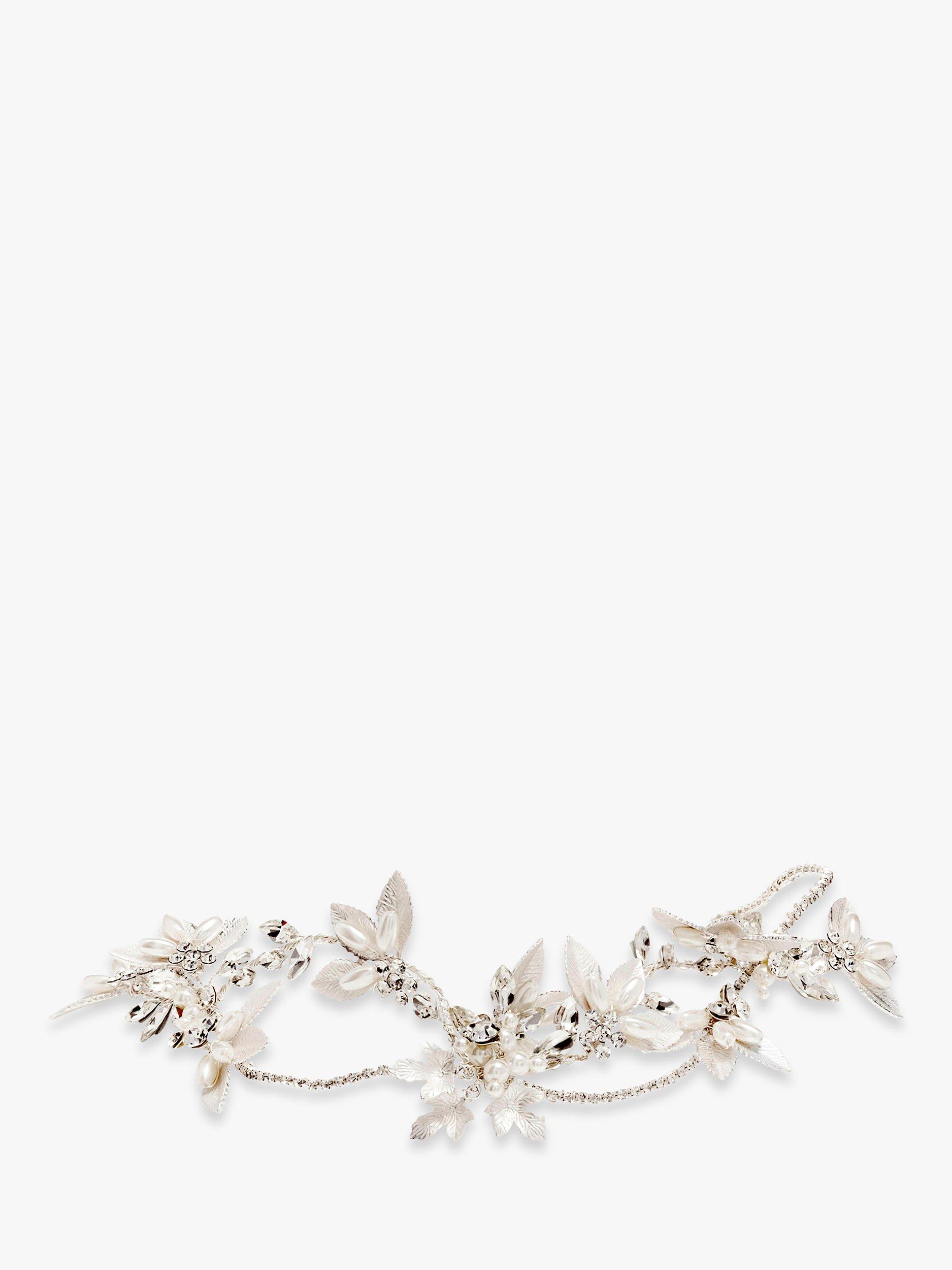 Jon Richard Gloria Silver Plated Cross Over Leaf & Pearl Hair Vine