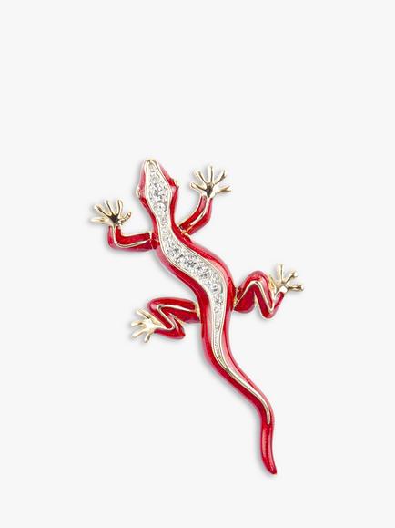 Eclectica Pre-Loved 18ct Gold Plated Enamel & Swarovski Crystal Lizard Brooch, Gold/Red, Gold/Red