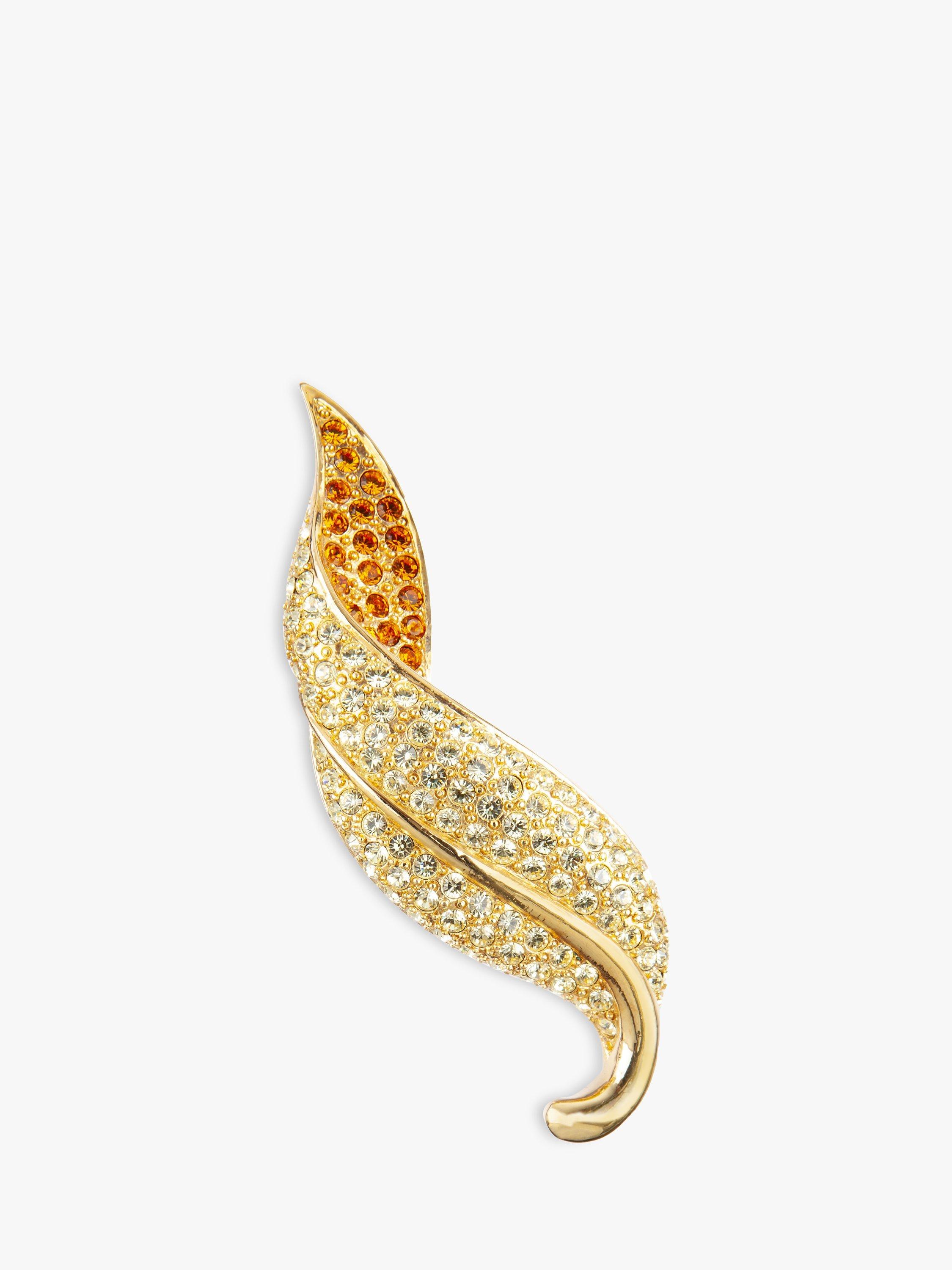 Product image 1 of 2, which shows Eclectica Pre-Loved 22ct Gold Plated Swarovski Crystal Leaf Brooch, Dated Circa 1990s