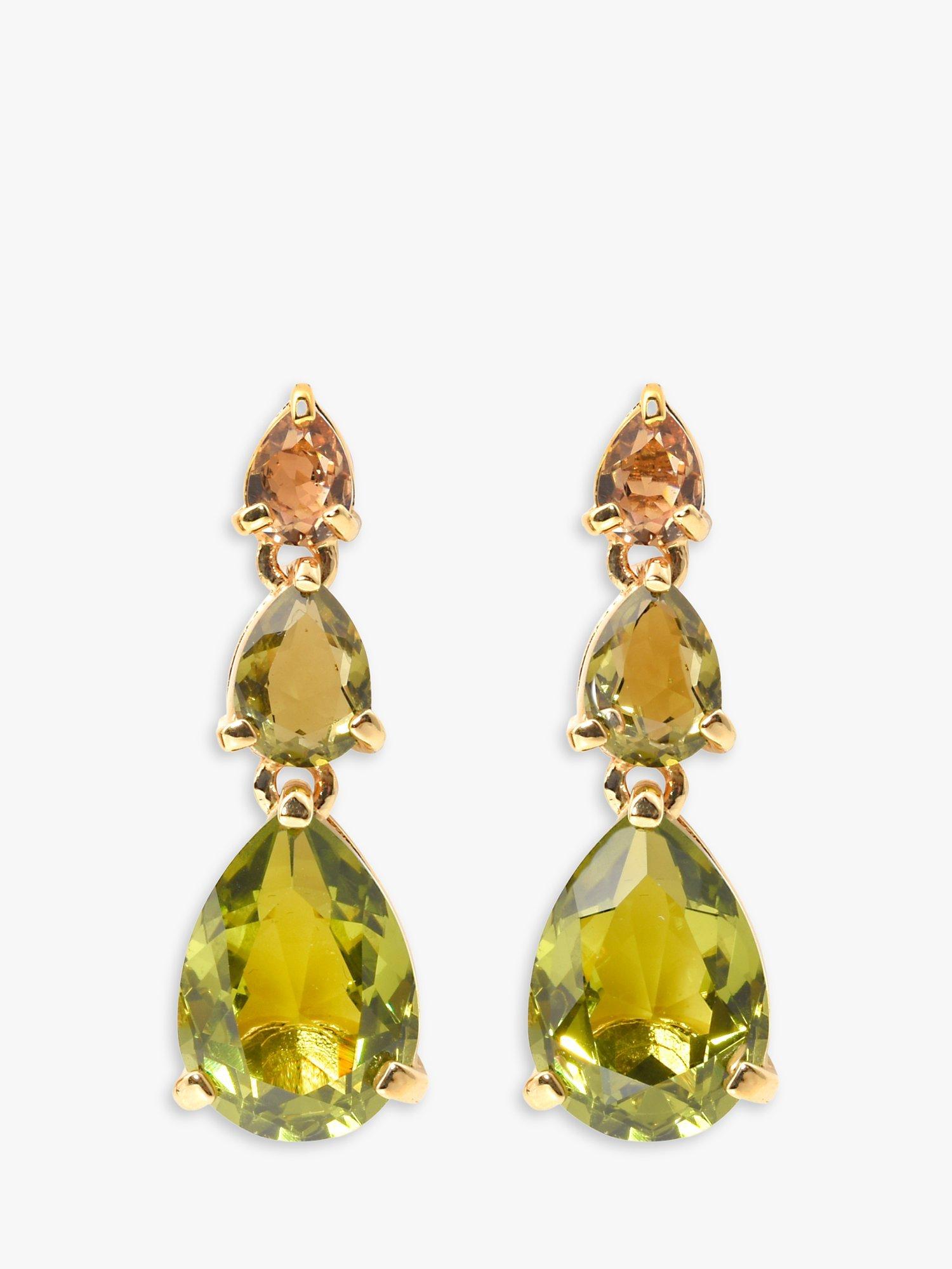 Product image 1 of 1, which shows Eclectica Pre-Loved 22ct Gold Plated Triple Crystal Pear Drop Earrings, Dated Circa 1990s