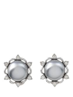 Eclectica Pre-Loved Rhodium Plated Faux Pearl and Swarovski Crystal Clip-On Earrings, Dated Circa 1980s, Grey