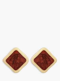 Eclectica Pre-Loved 18ct Gold Plated Enamel Large Diamond Clip-On Earrings, Dated Circa 1980s, Gold/Brown