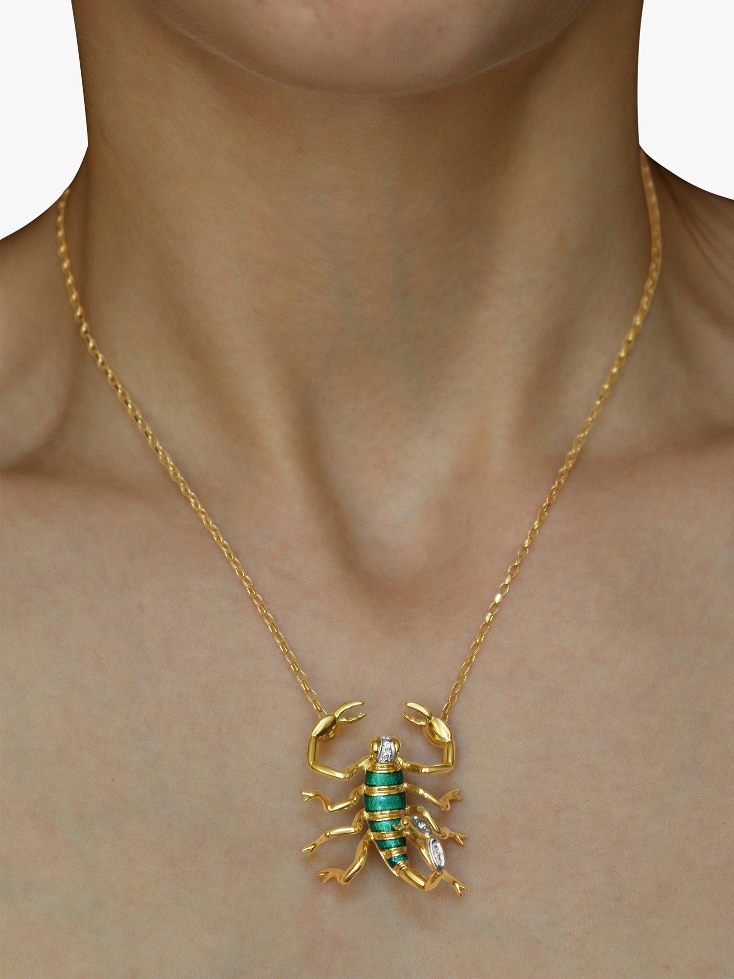 Product image 2 of 4, which shows Milton & Humble Jewellery Pre-Loved 18ct Yellow Gold Scorpion Pendant Necklace, Gold/Green